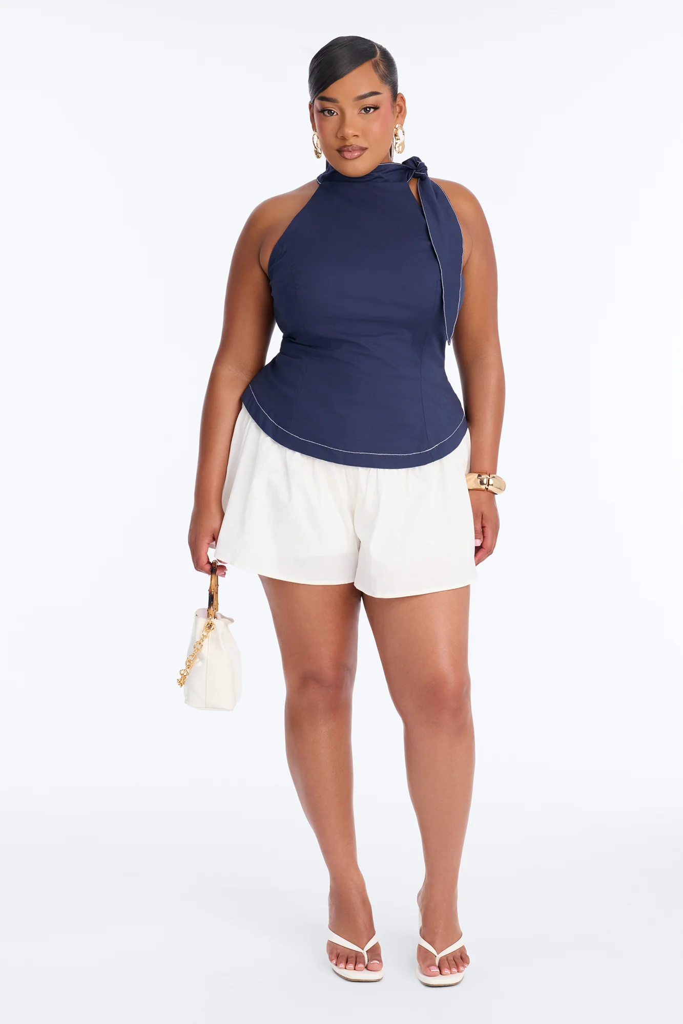 Brunch Date Micro High Neck Romper - Navy - Image 6
