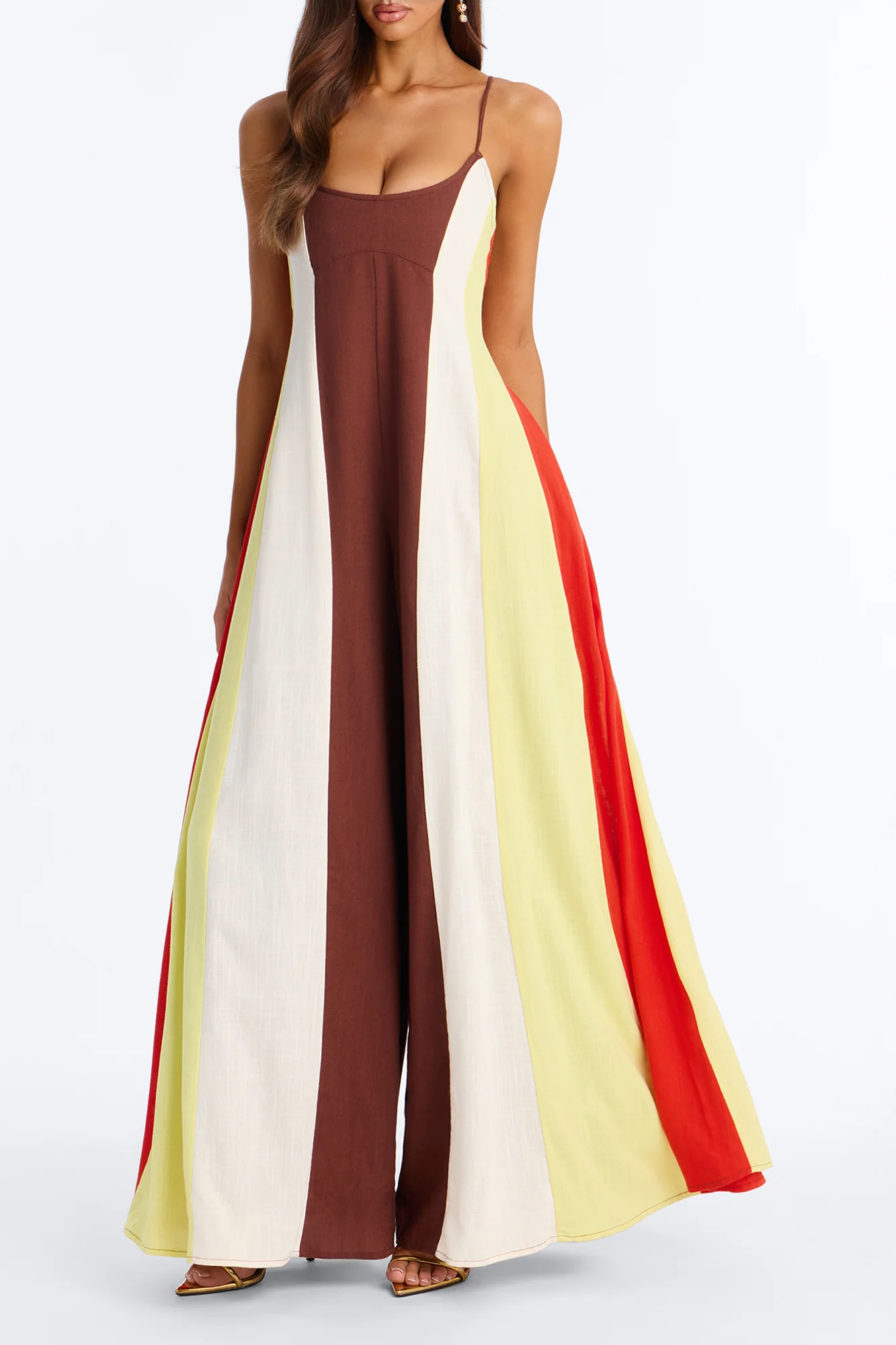 Brunch Time Contrast Trim Jumpsuit - Brown - Image 2