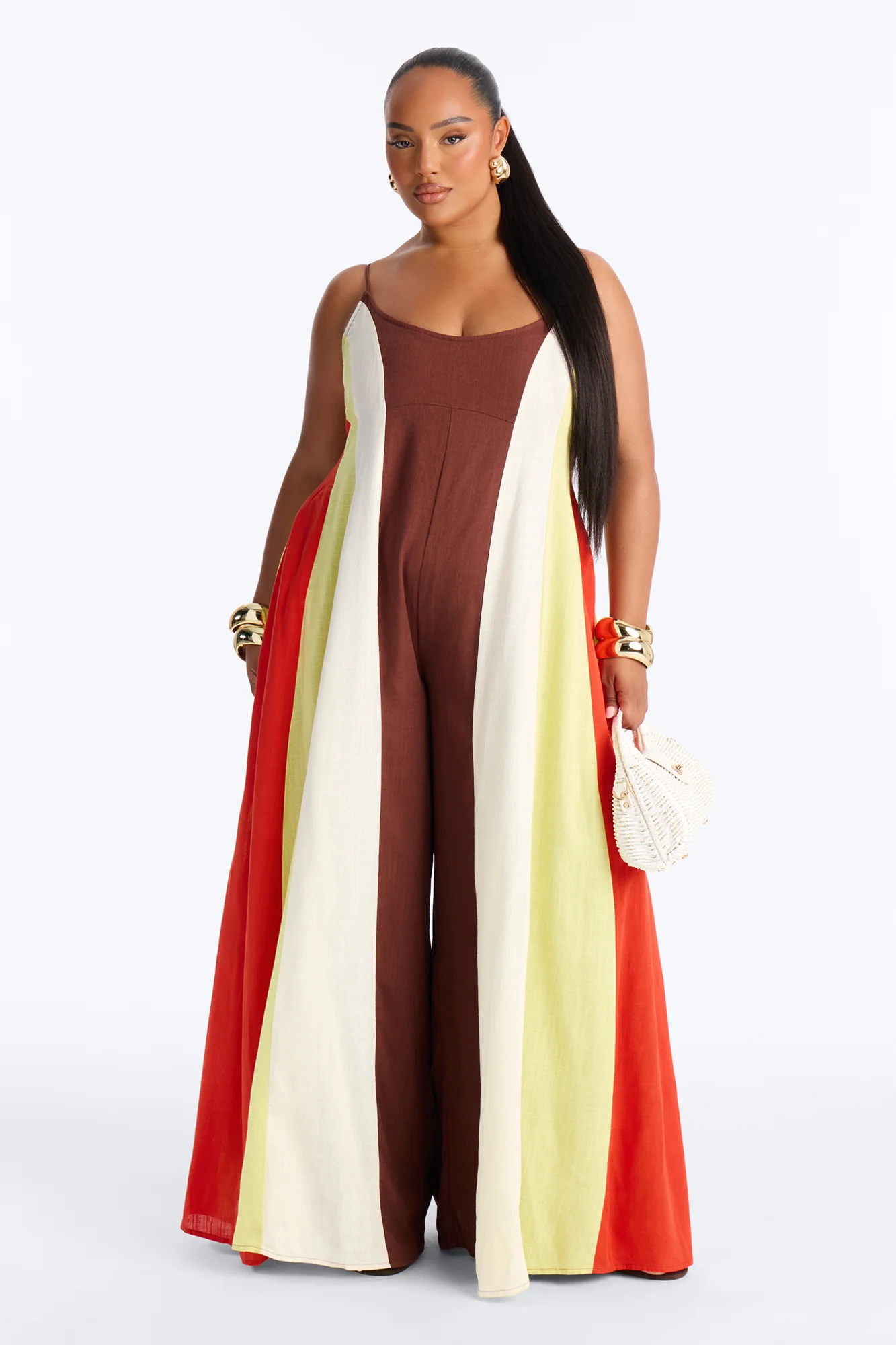 Brunch Time Contrast Trim Jumpsuit - Brown - Image 5