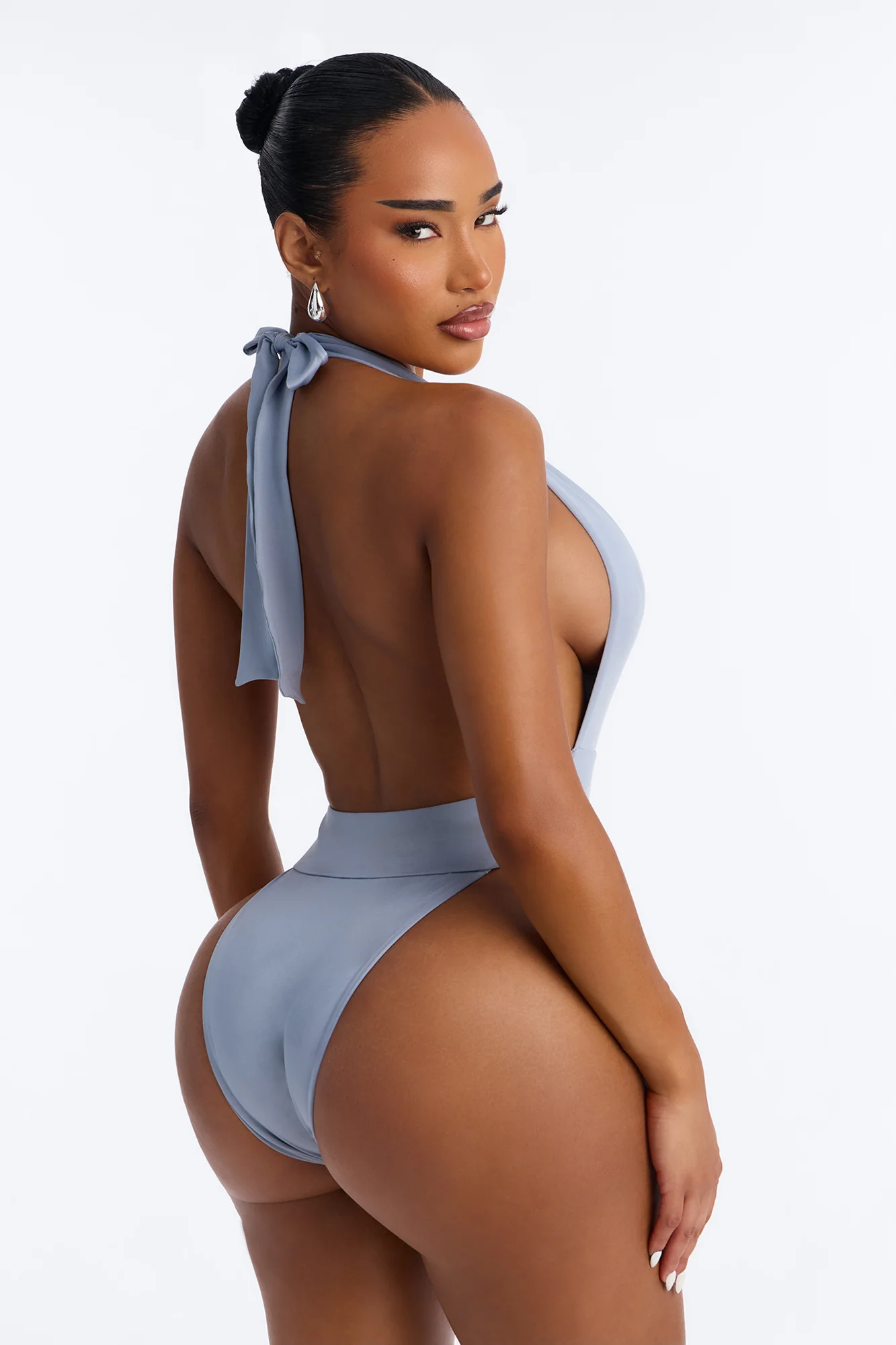 Brunella High Cut 1 Piece Swimsuit With Sarong - Blue - Image 4