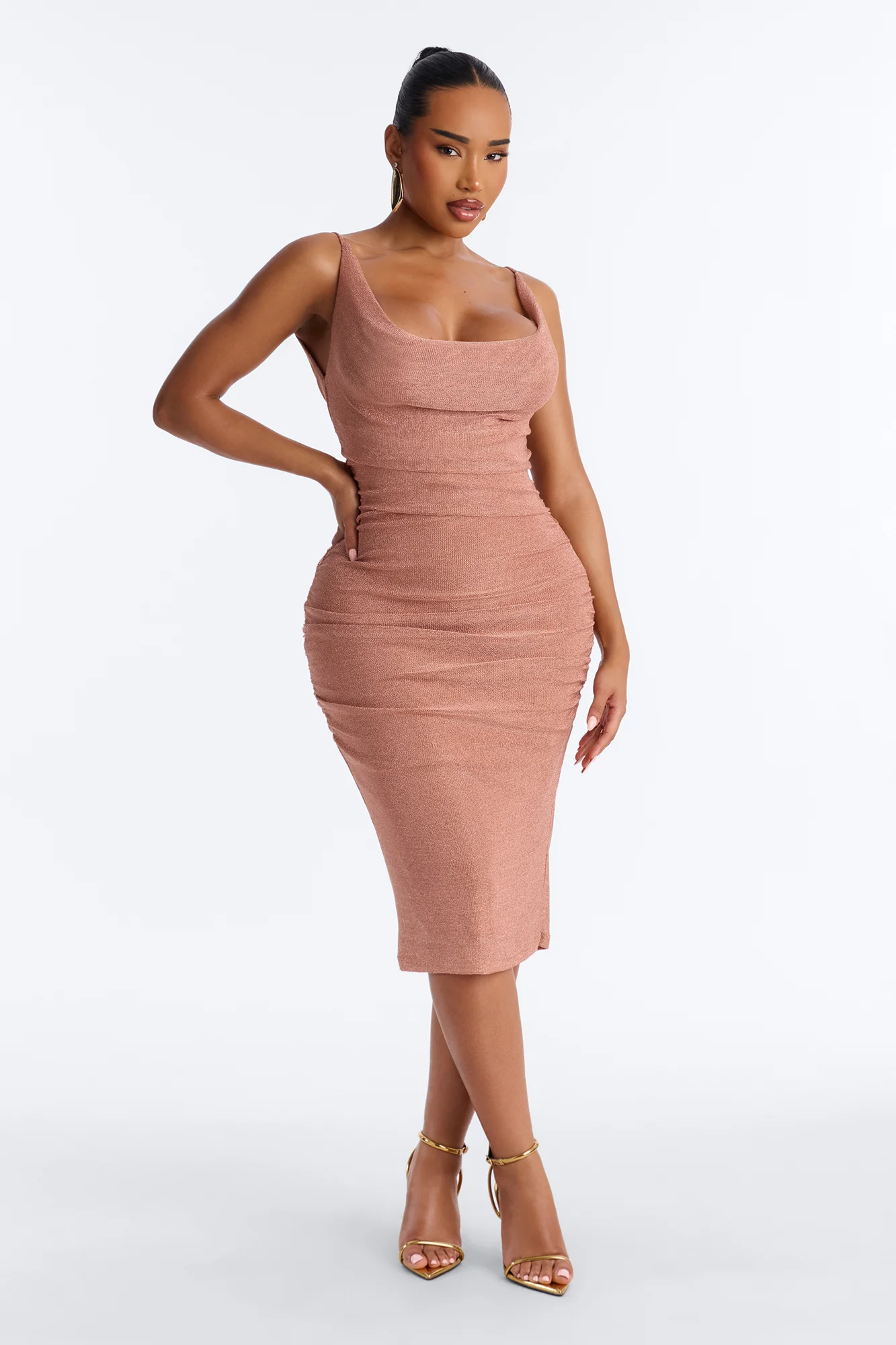 Brynn Metallic Knit Midi Dress - Rose Gold