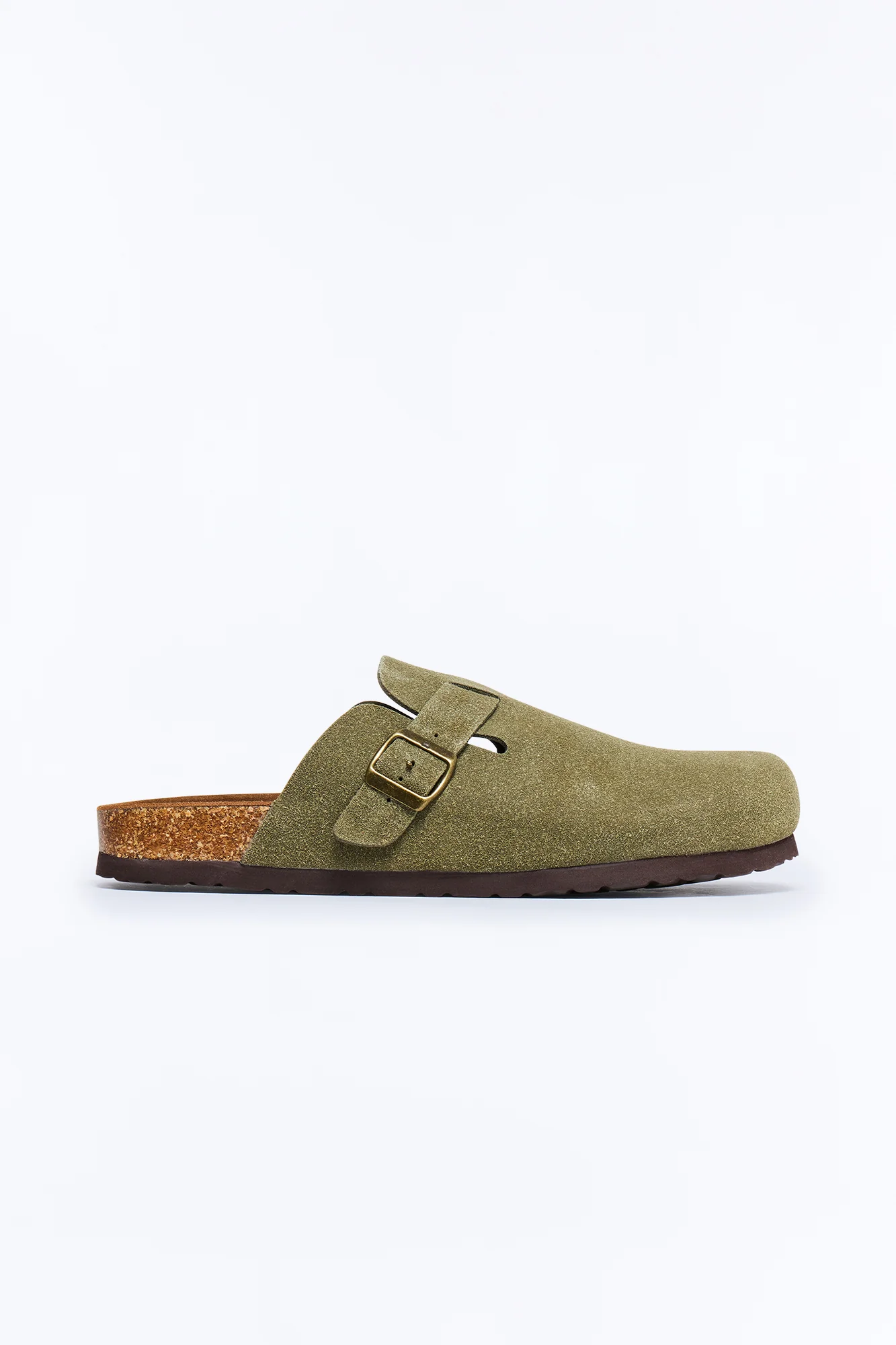 Buckled Cut Out Suede Slip On Mule - Green