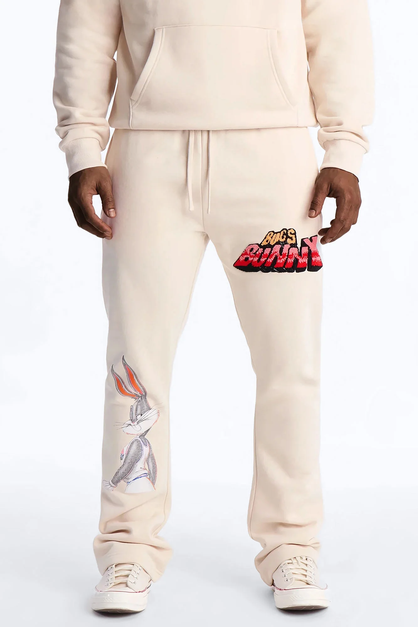 Space Jam Bugs Bunny Patched Slim Flare Sweat Pants - Natural