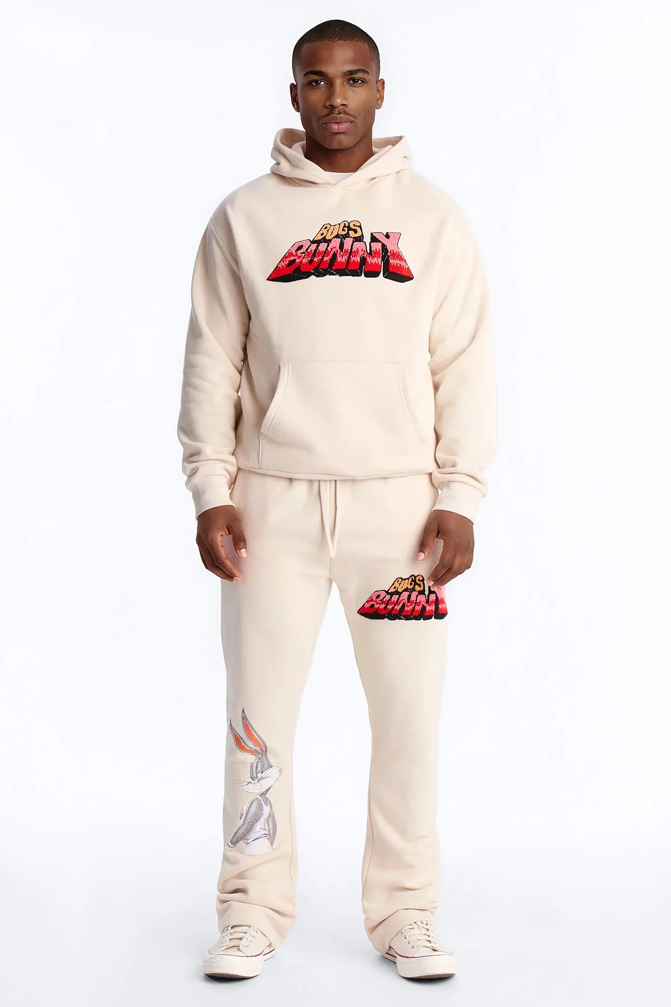 Space Jam Bugs Bunny Patched Slim Flare Sweat Pants - Natural - Image 2