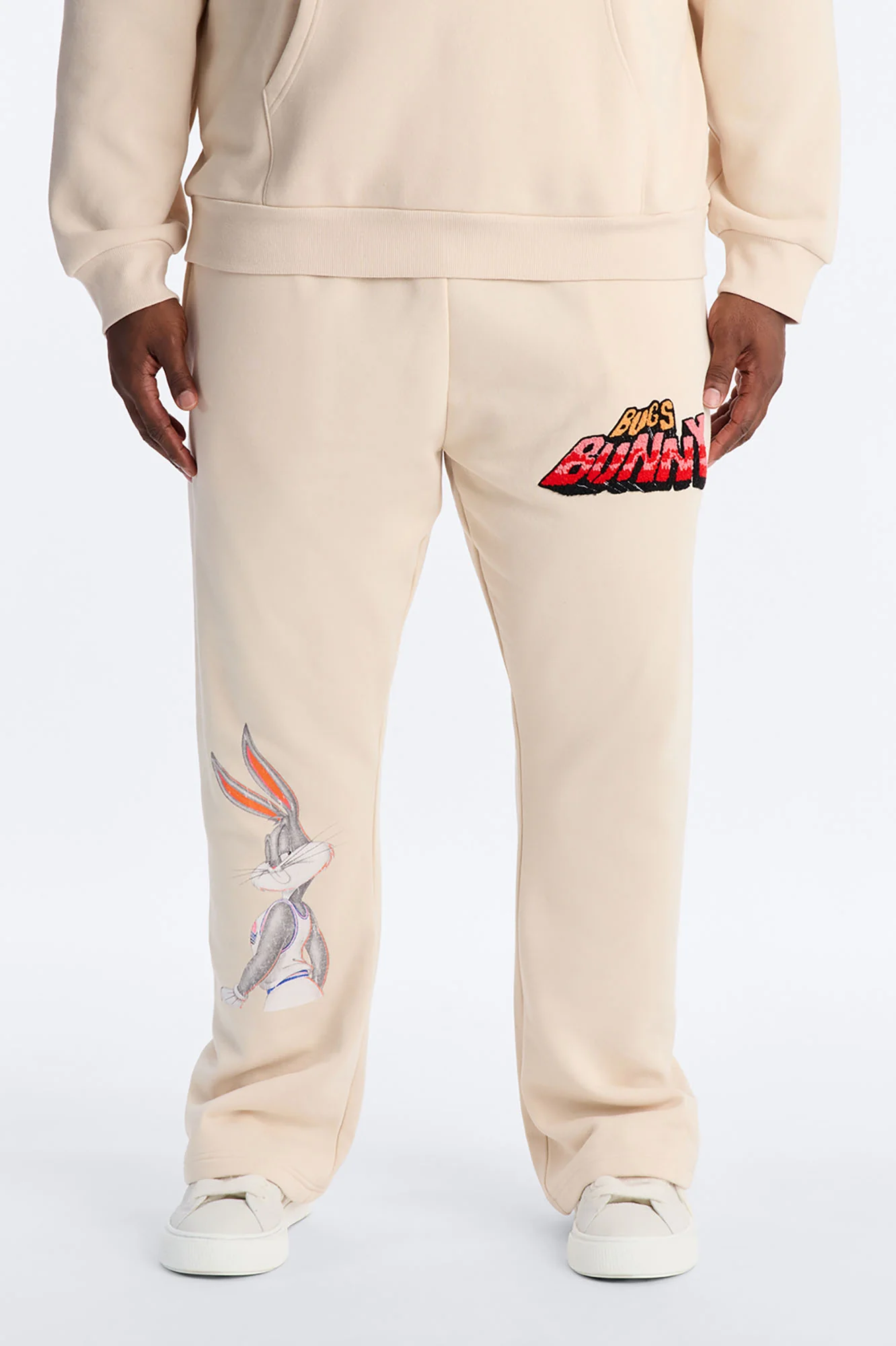 Space Jam Bugs Bunny Patched Slim Flare Sweat Pants - Natural - Image 4