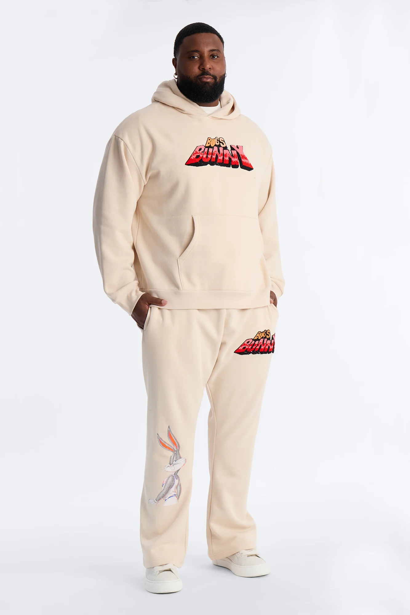 Space Jam Bugs Bunny Patched Slim Flare Sweat Pants - Natural - Image 5