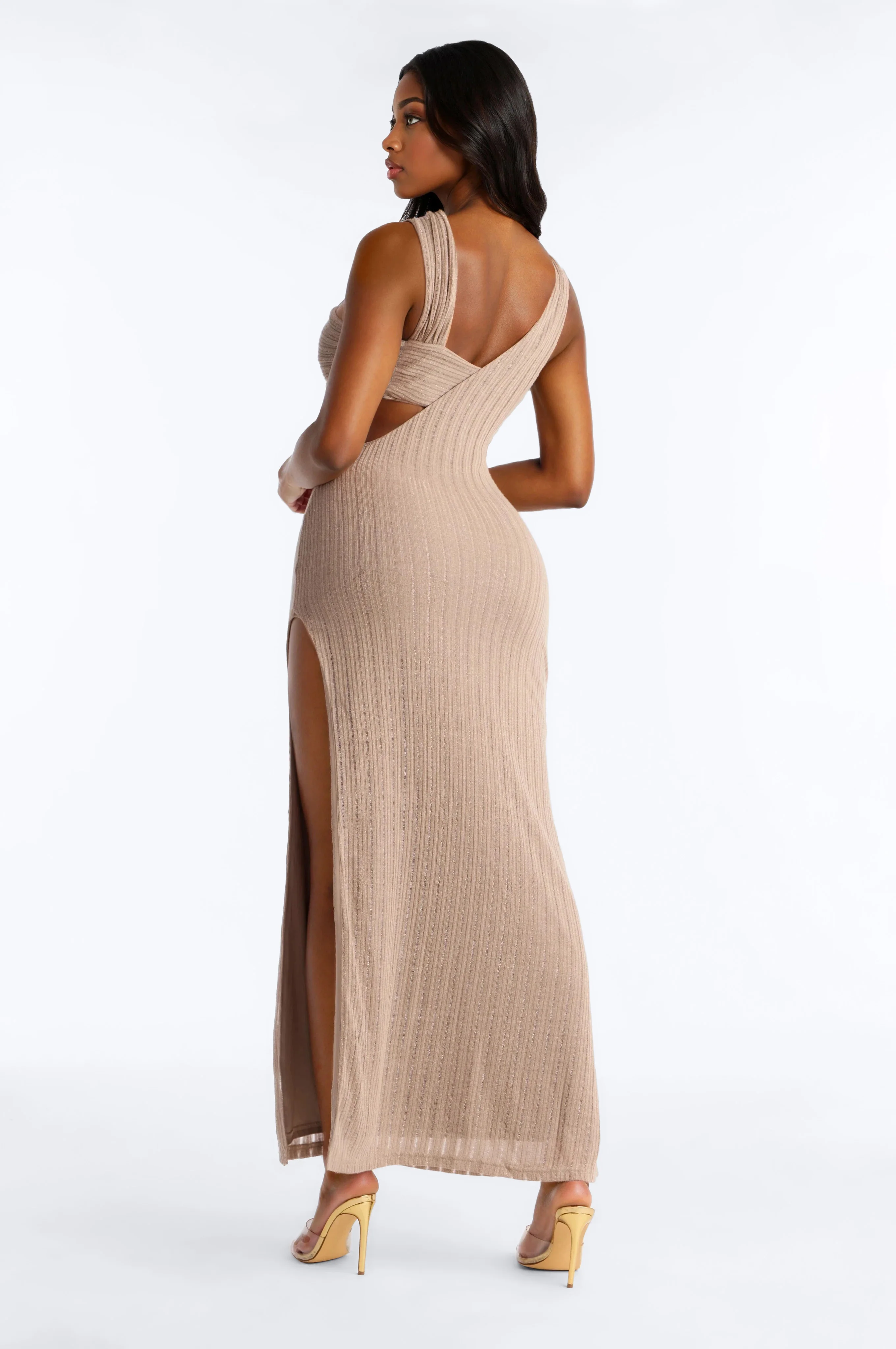 Burning Romance Asymmetrical Maxi Dress - Taupe - Image 4
