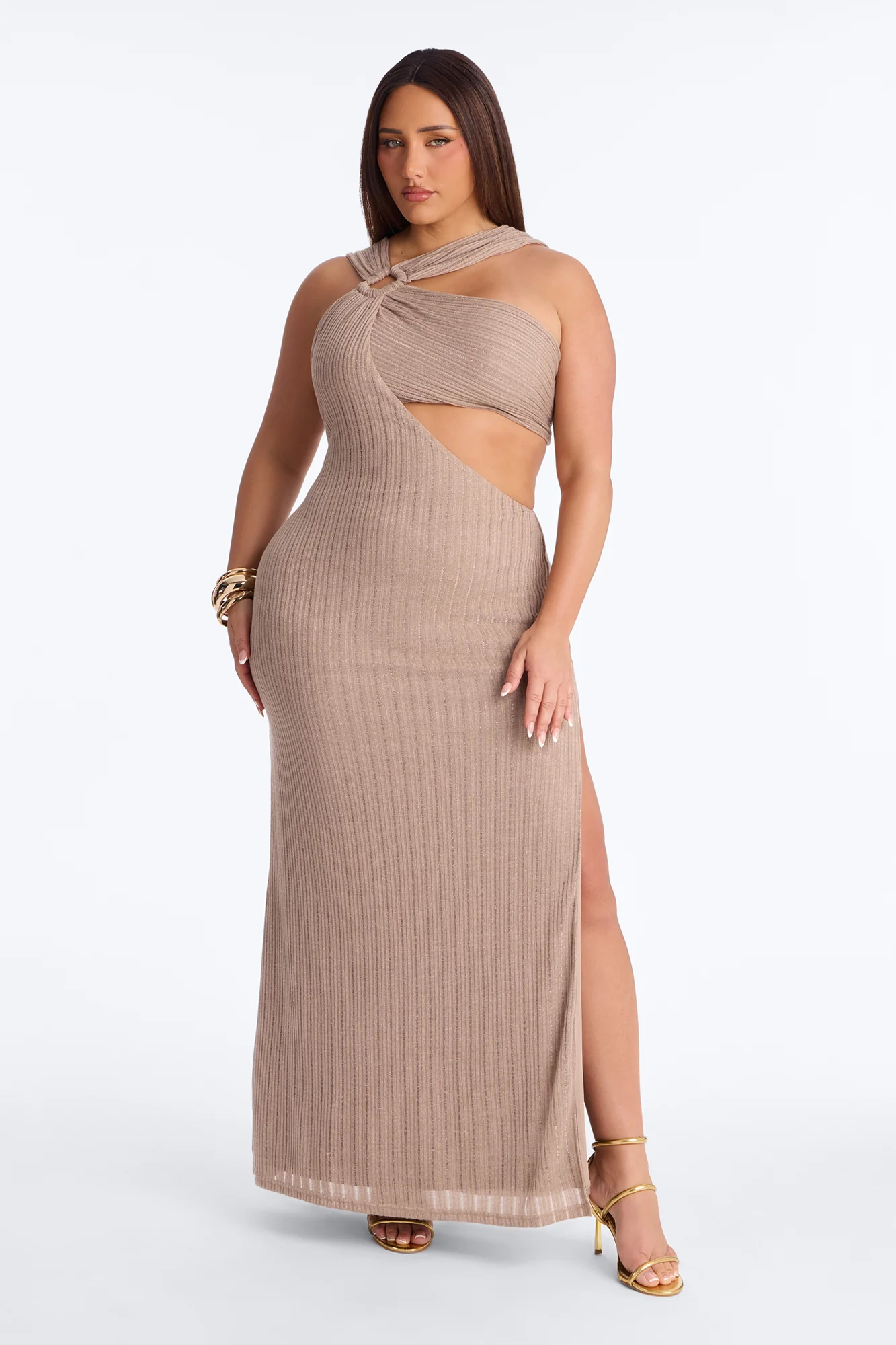 Burning Romance Asymmetrical Maxi Dress - Taupe - Image 5