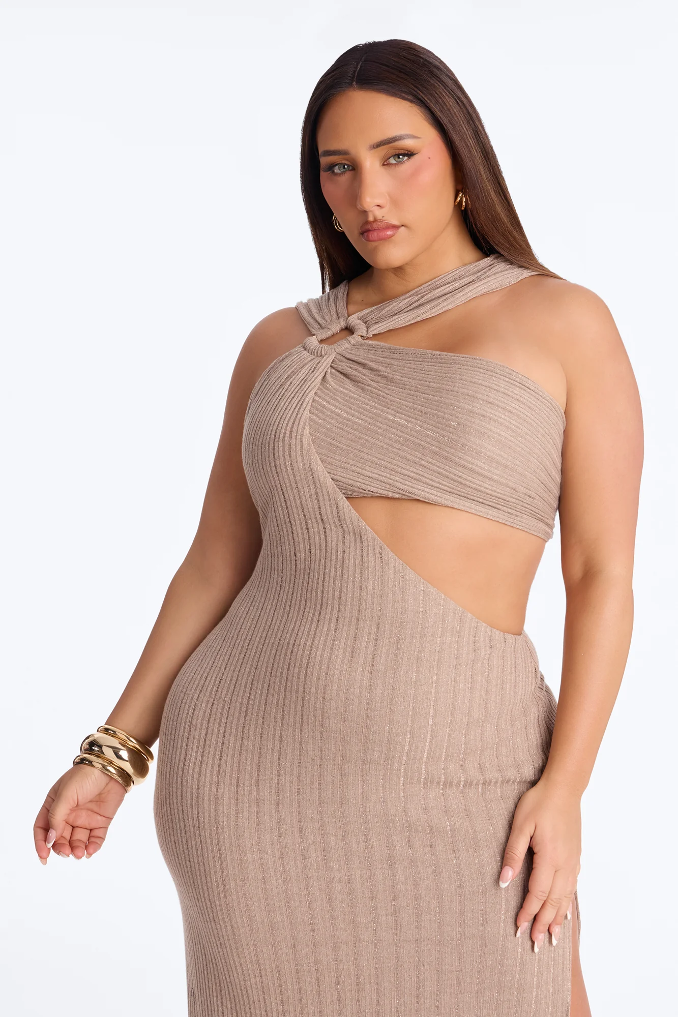 Burning Romance Asymmetrical Maxi Dress - Taupe - Image 6