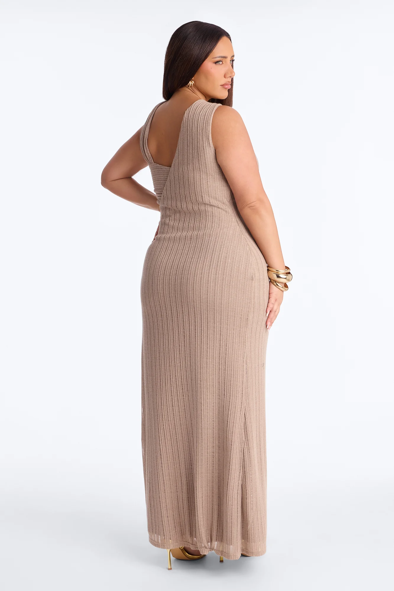 Burning Romance Asymmetrical Maxi Dress - Taupe - Image 7
