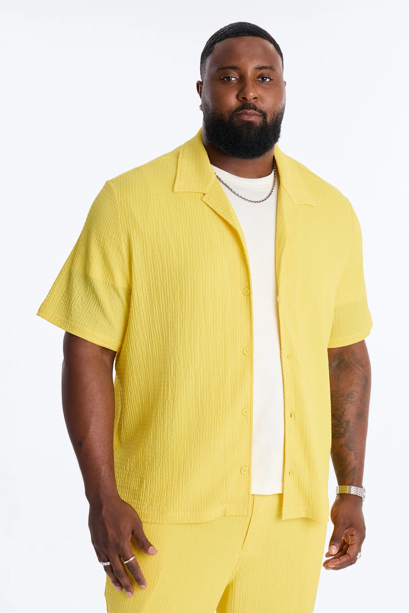 Burton Cuban Collar Button Up Shirt - Yellow - Image 5