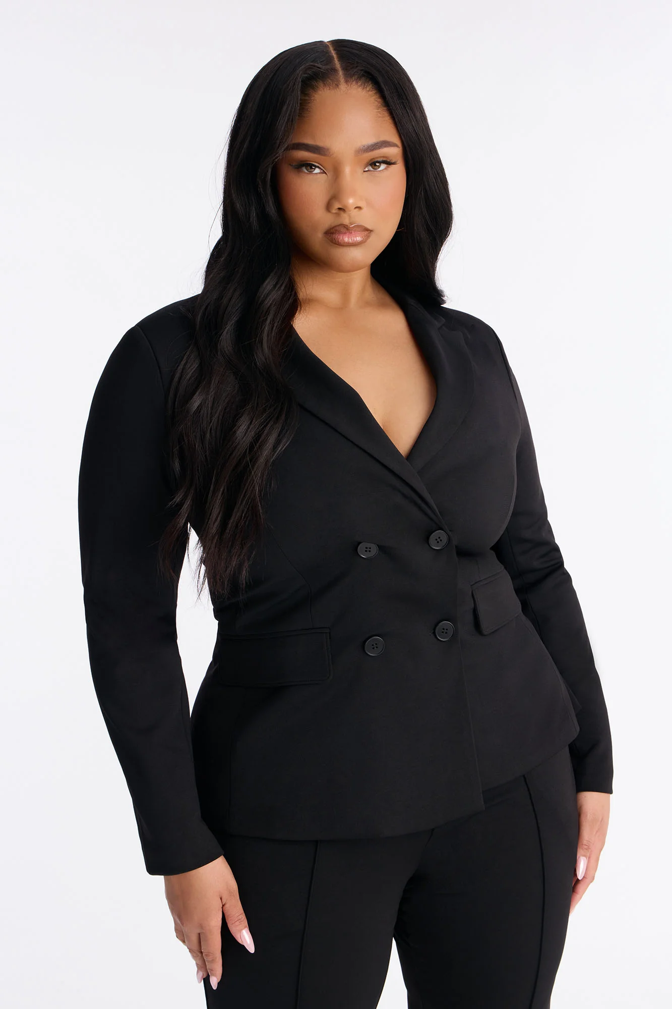 Business Per Usual Double Breasted Blazer Pant Set - Black - Image 6