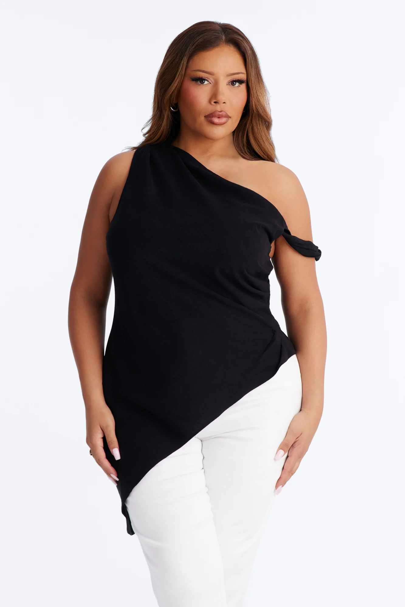 Butter And Baguettes Only One Shoulder Linen Top - Black - Image 6