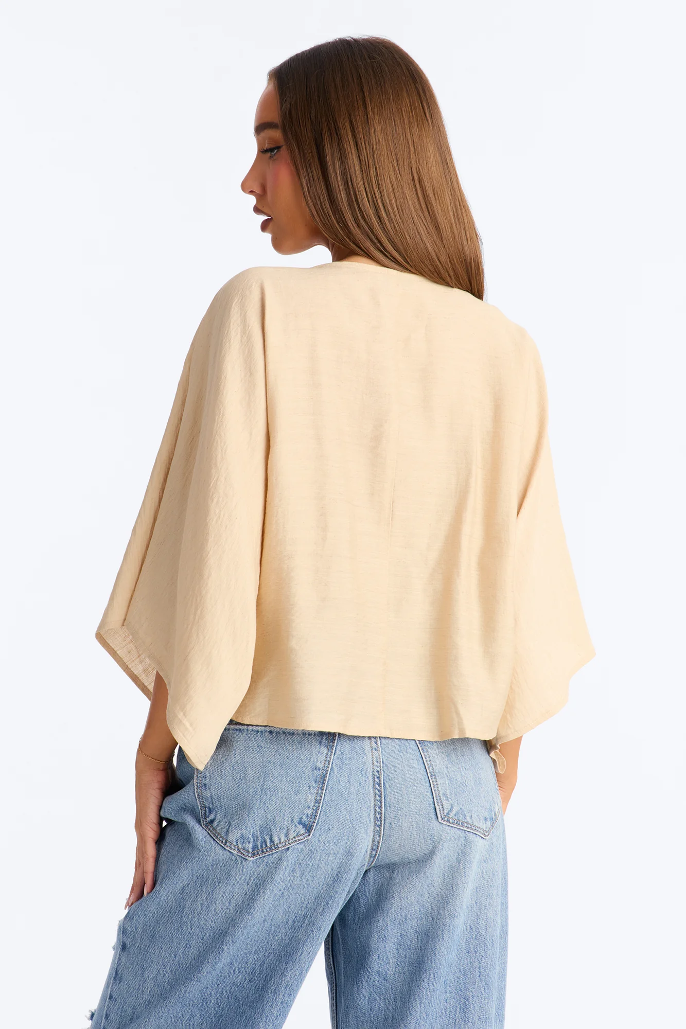 Butter Me Up Knotted Linen Top - Beige - Image 4