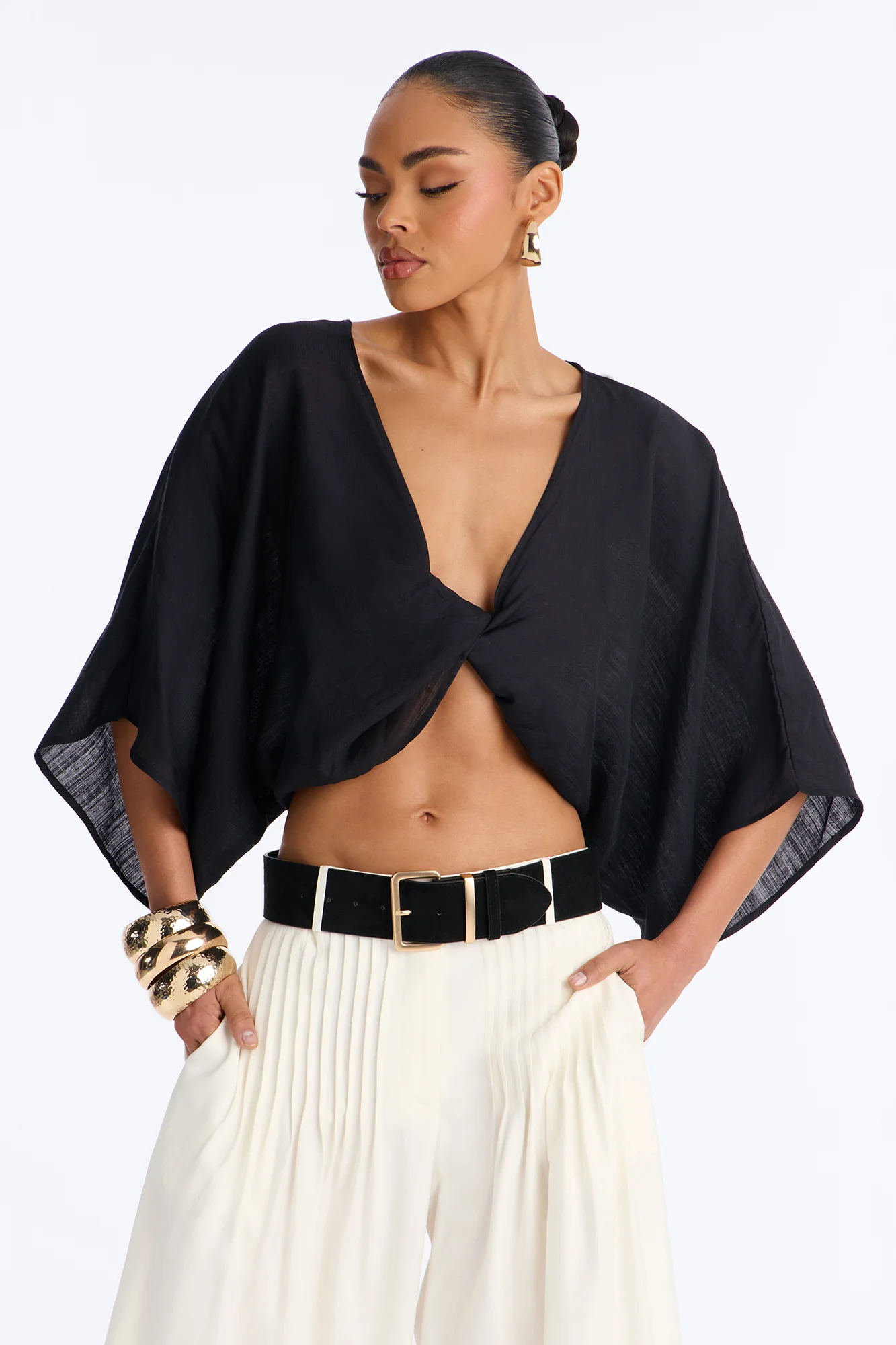 Butter Me Up Knotted Linen Top - Black