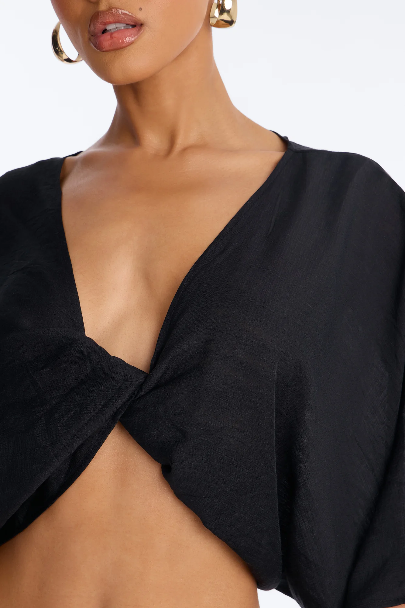 Butter Me Up Knotted Linen Top - Black - Image 3