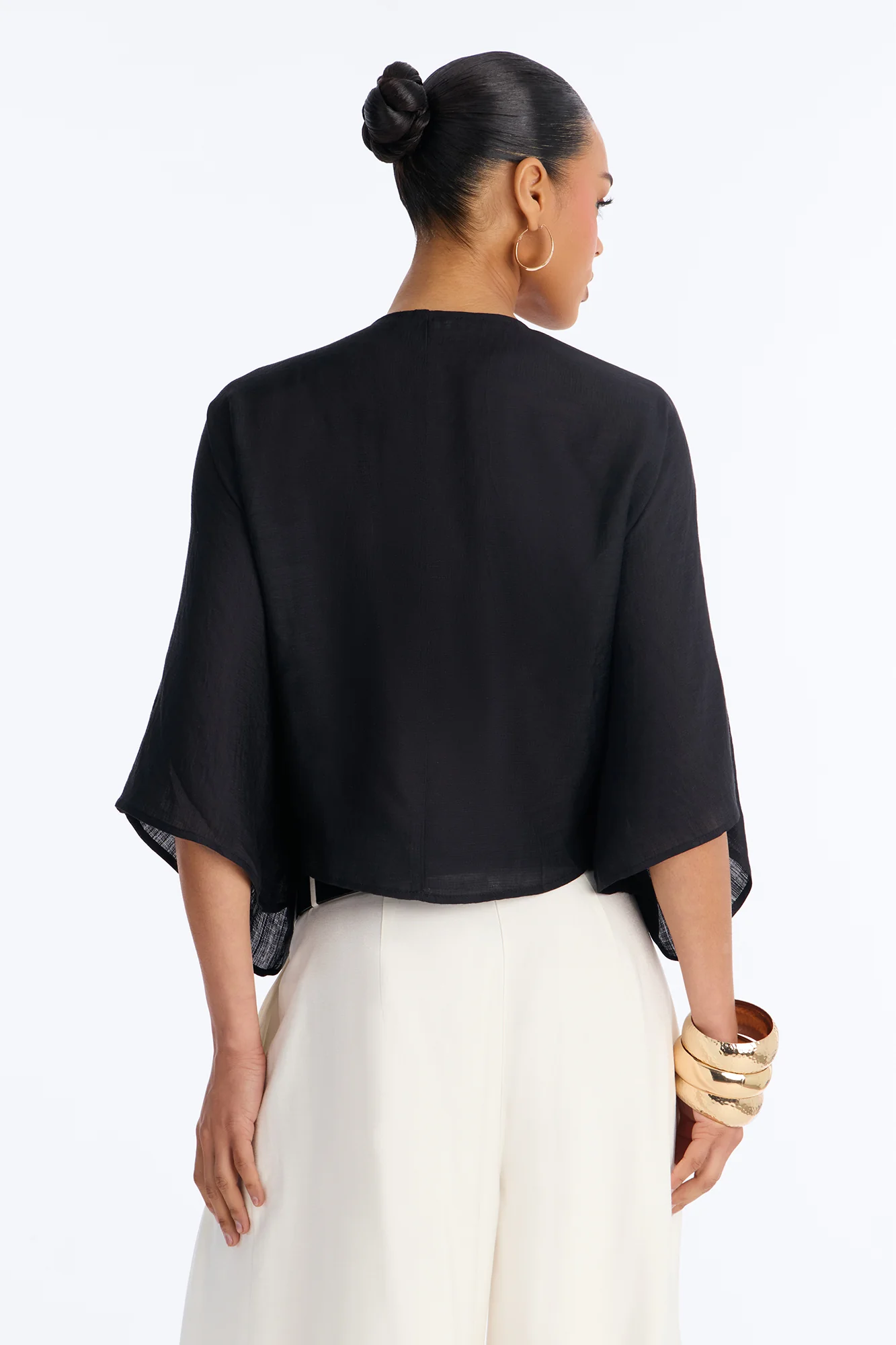 Butter Me Up Knotted Linen Top - Black - Image 4