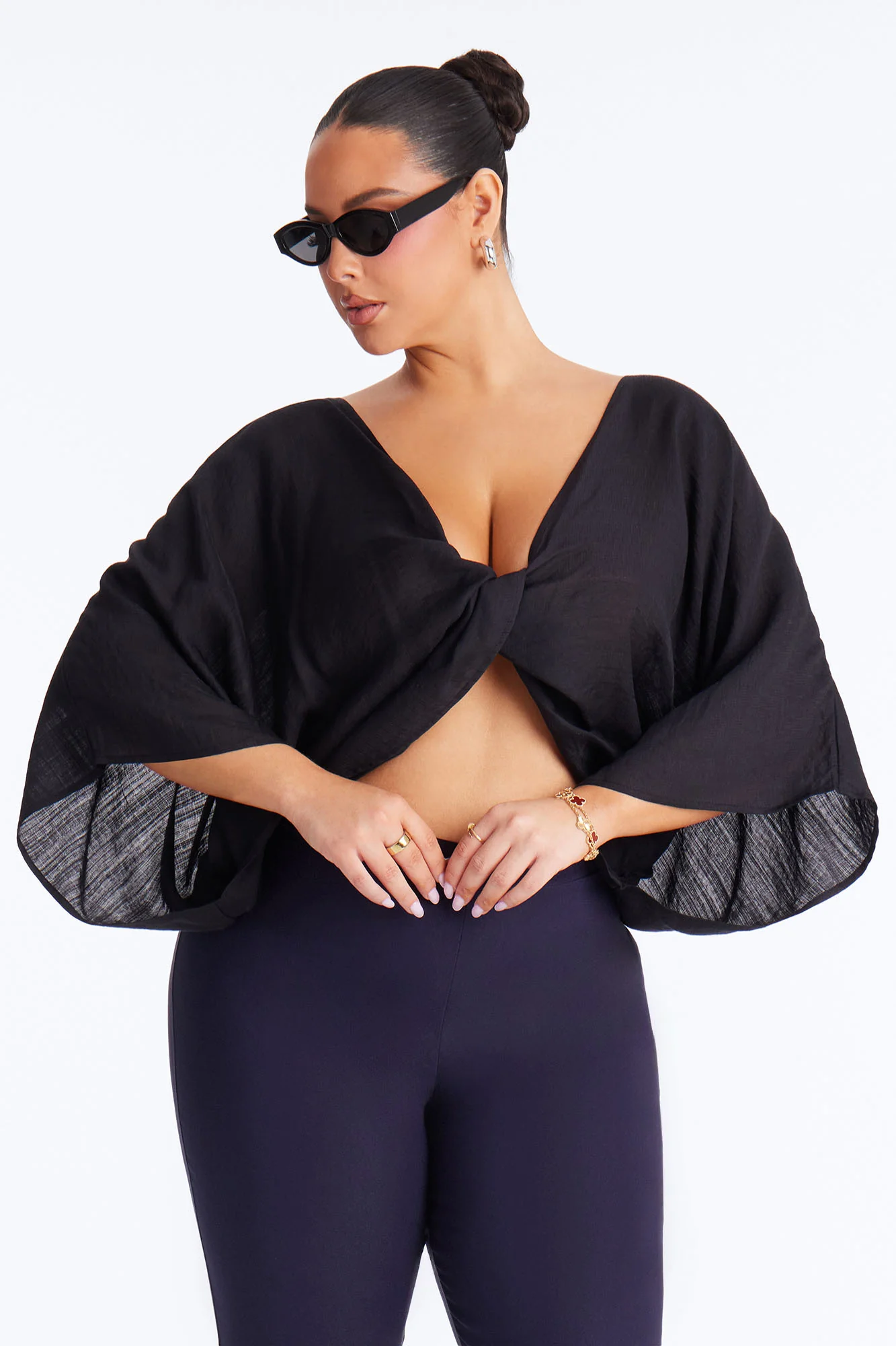 Butter Me Up Knotted Linen Top - Black - Image 5