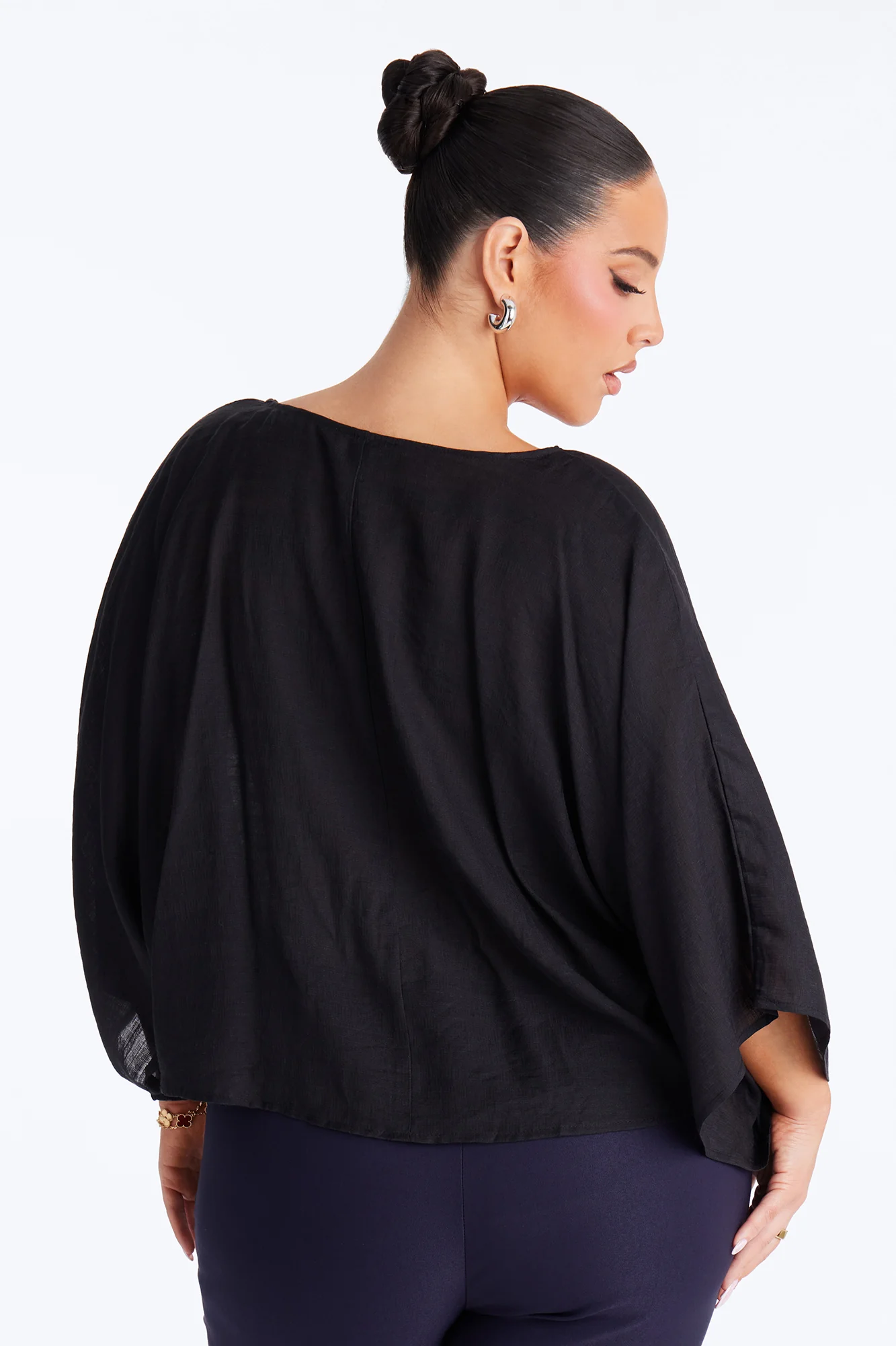 Butter Me Up Knotted Linen Top - Black - Image 8