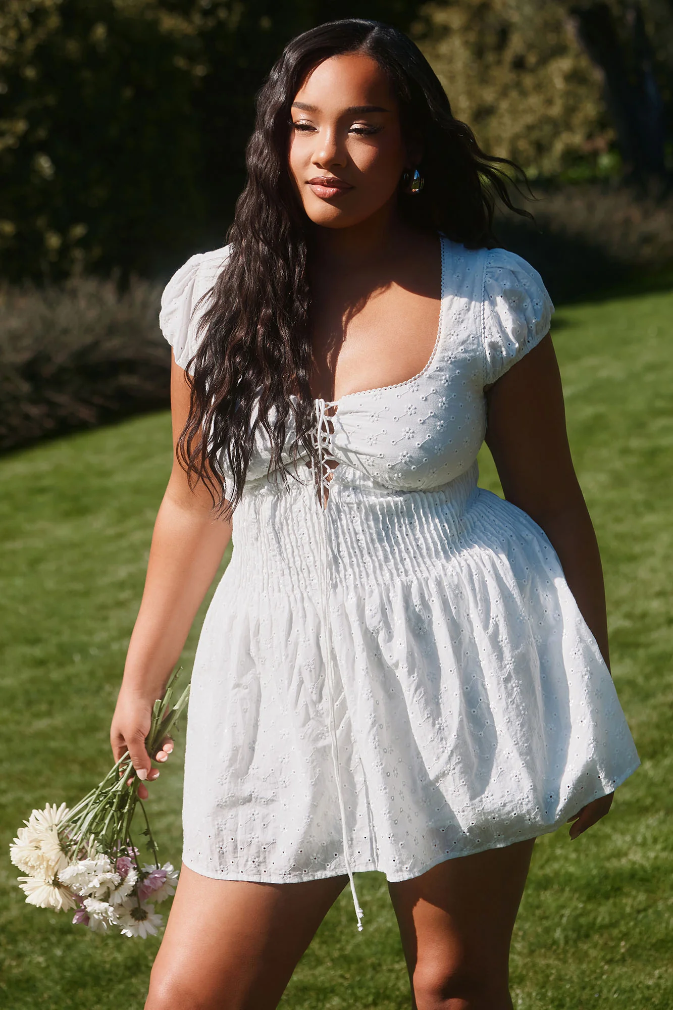 Buttercup Eyelet Mini Dress - White - Image 4