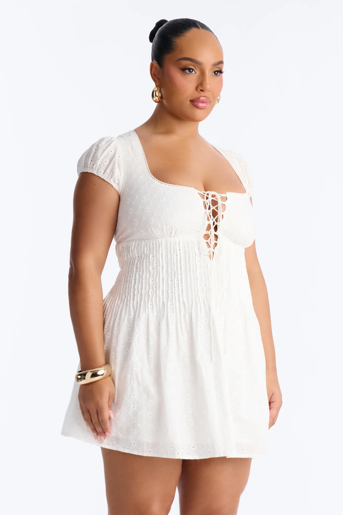 Buttercup Eyelet Mini Dress - White - Image 6