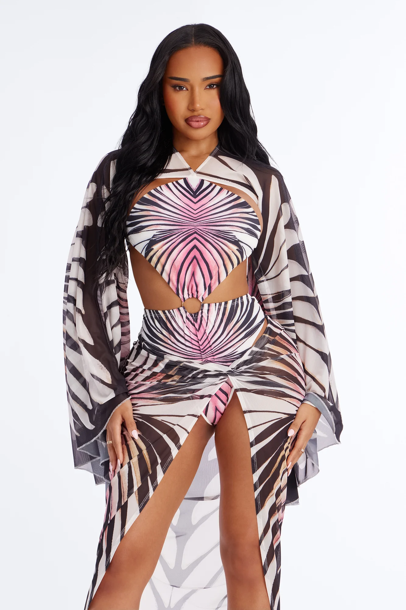 Butterfly Effect Bodysuit Skirt Set - Pink/combo - Image 2