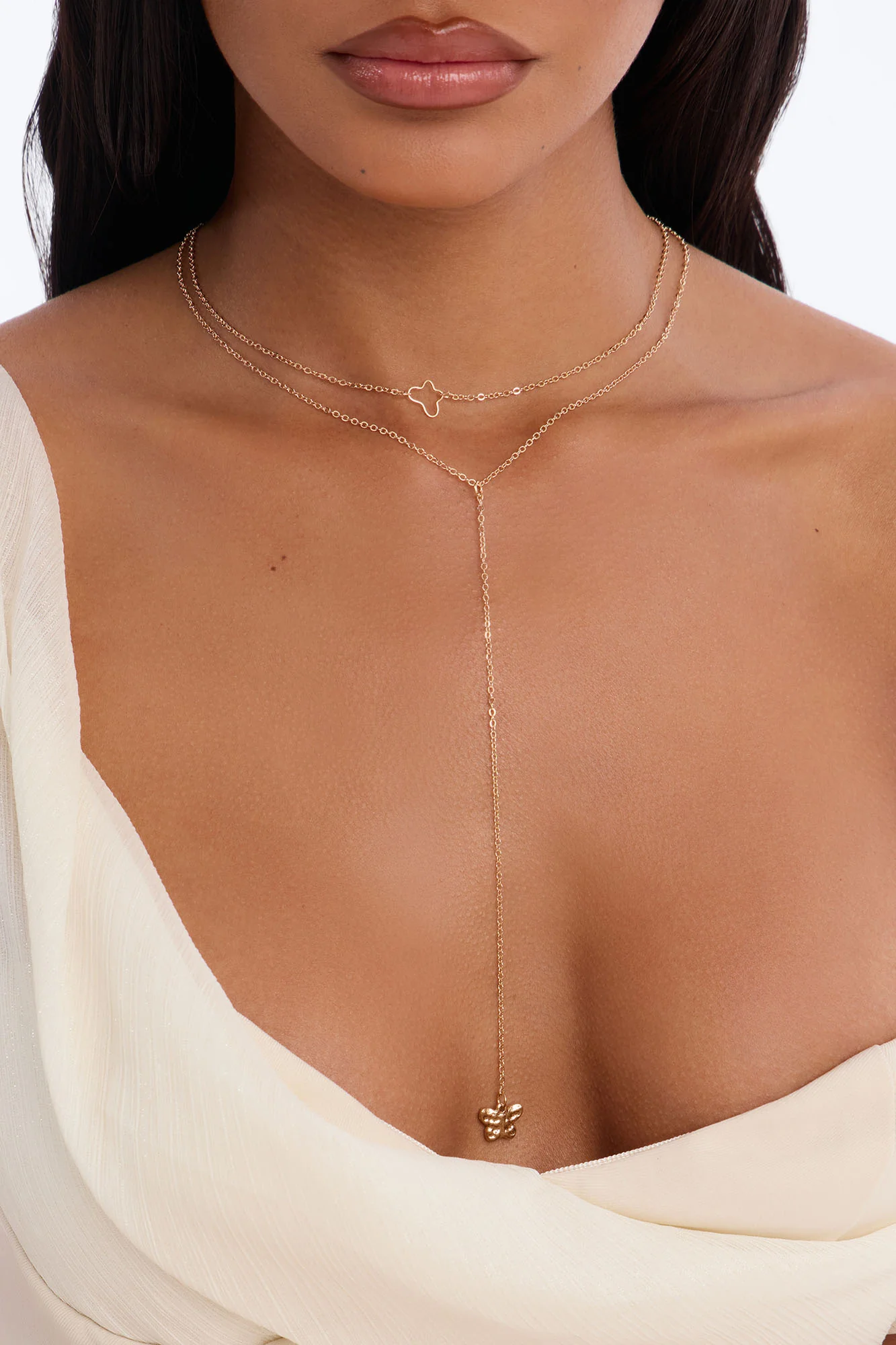 Butterfly Embrace Layered Lariat Necklace - Gold