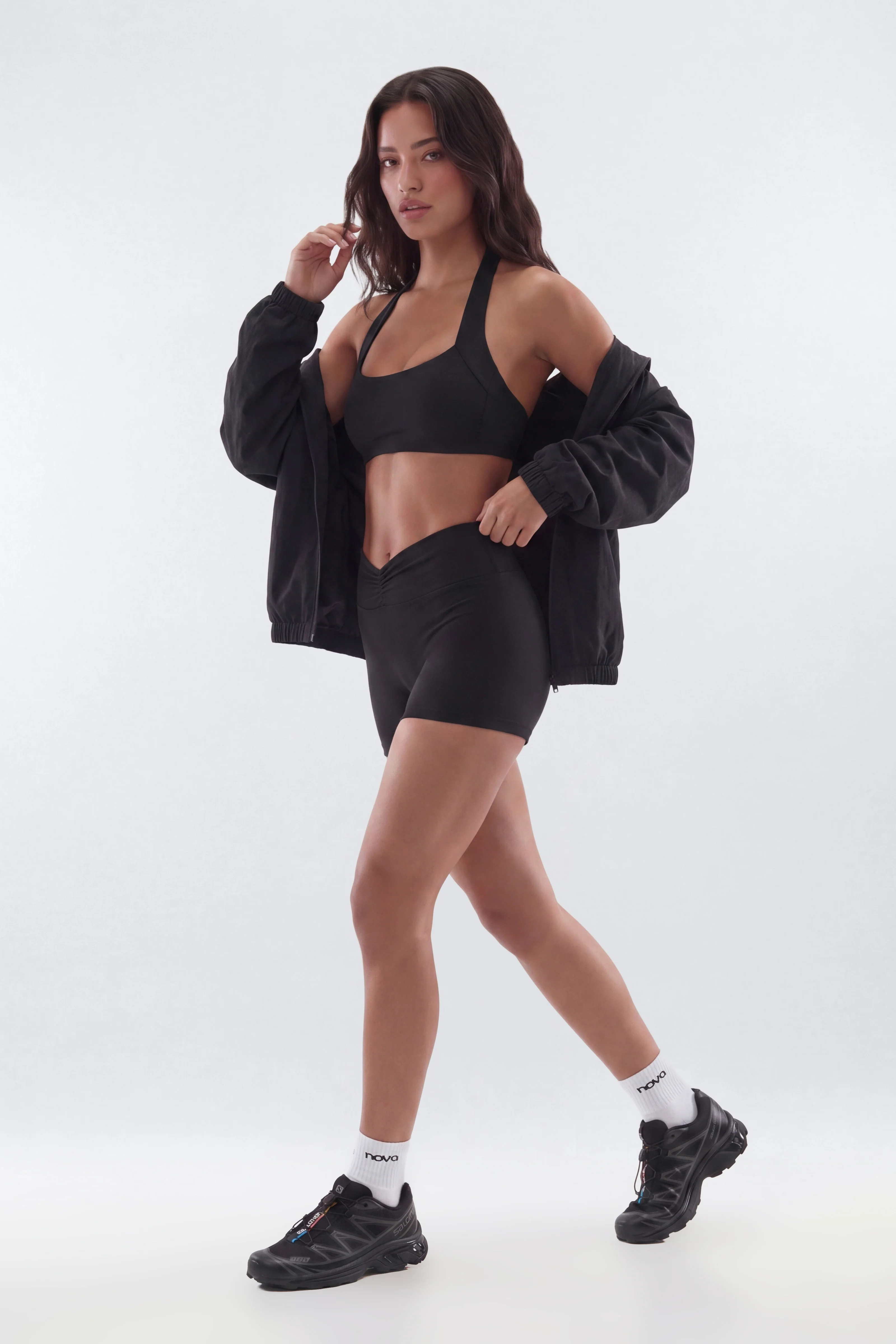 ButterSoft™ 4″ V Front Ruched Biker Shorts - Black