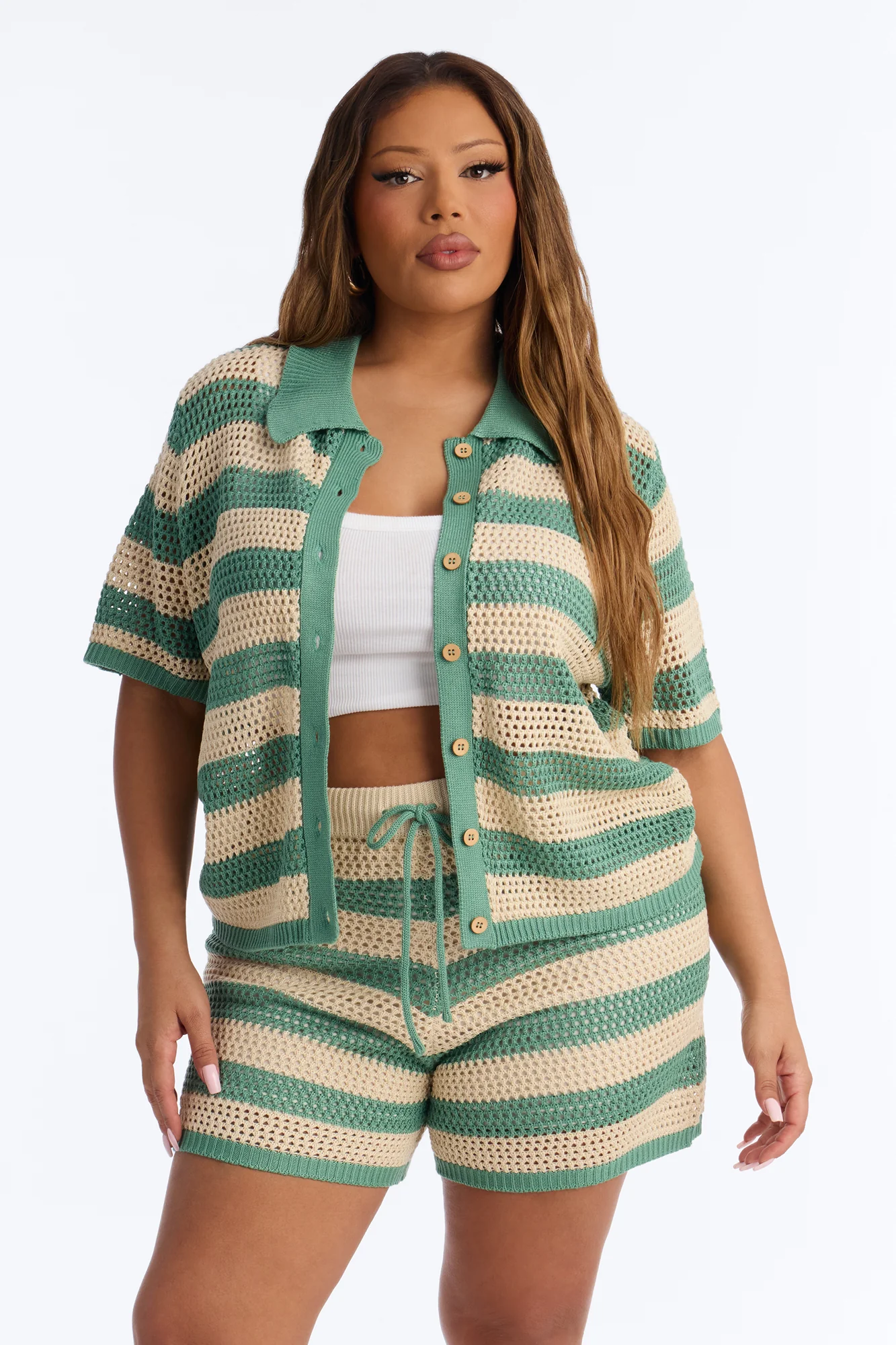By The Waves Crochet Short Set - Green/combo - Image 7