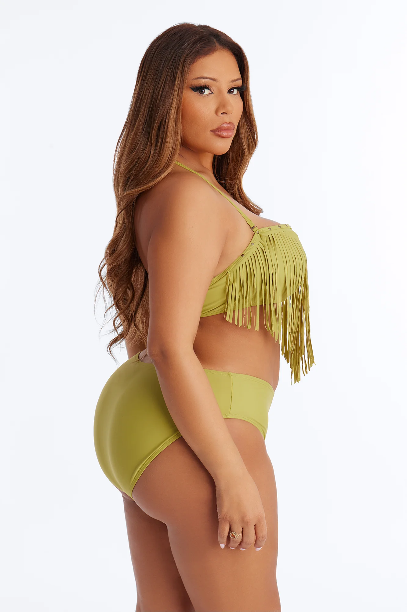 Cabana Cooldown 3 Piece Fringe Bikini Set - Olive - Image 11