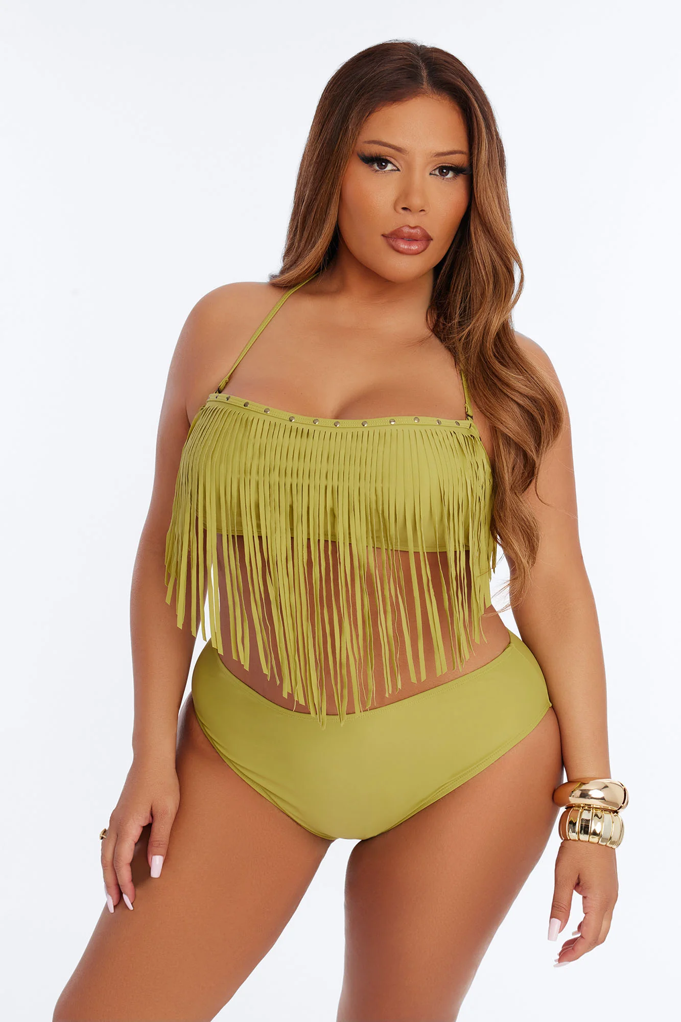 Cabana Cooldown 3 Piece Fringe Bikini Set - Olive - Image 9