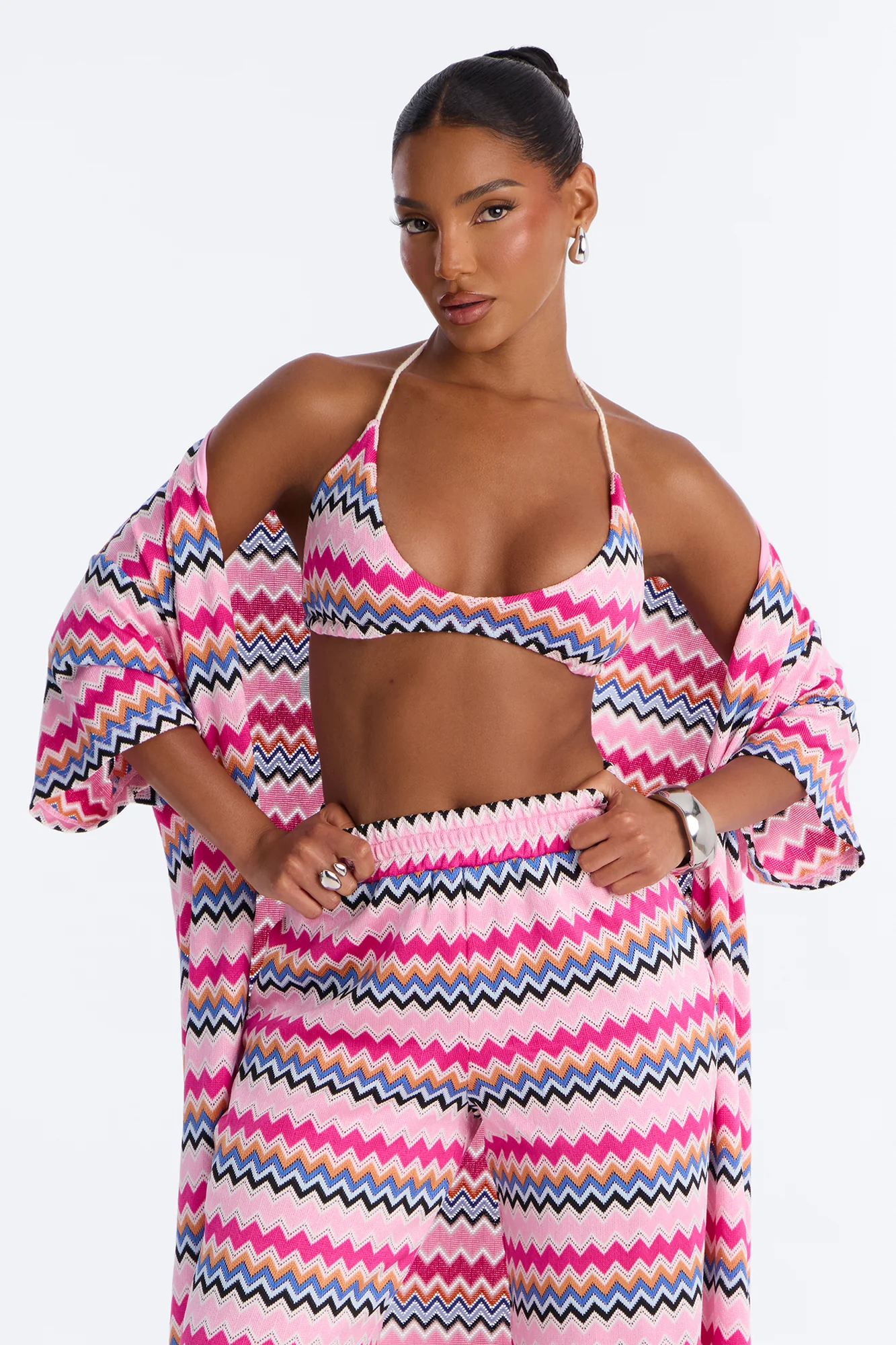 Cabana Crush 3 Piece Crochet Pant Set - Pink/combo - Image 2
