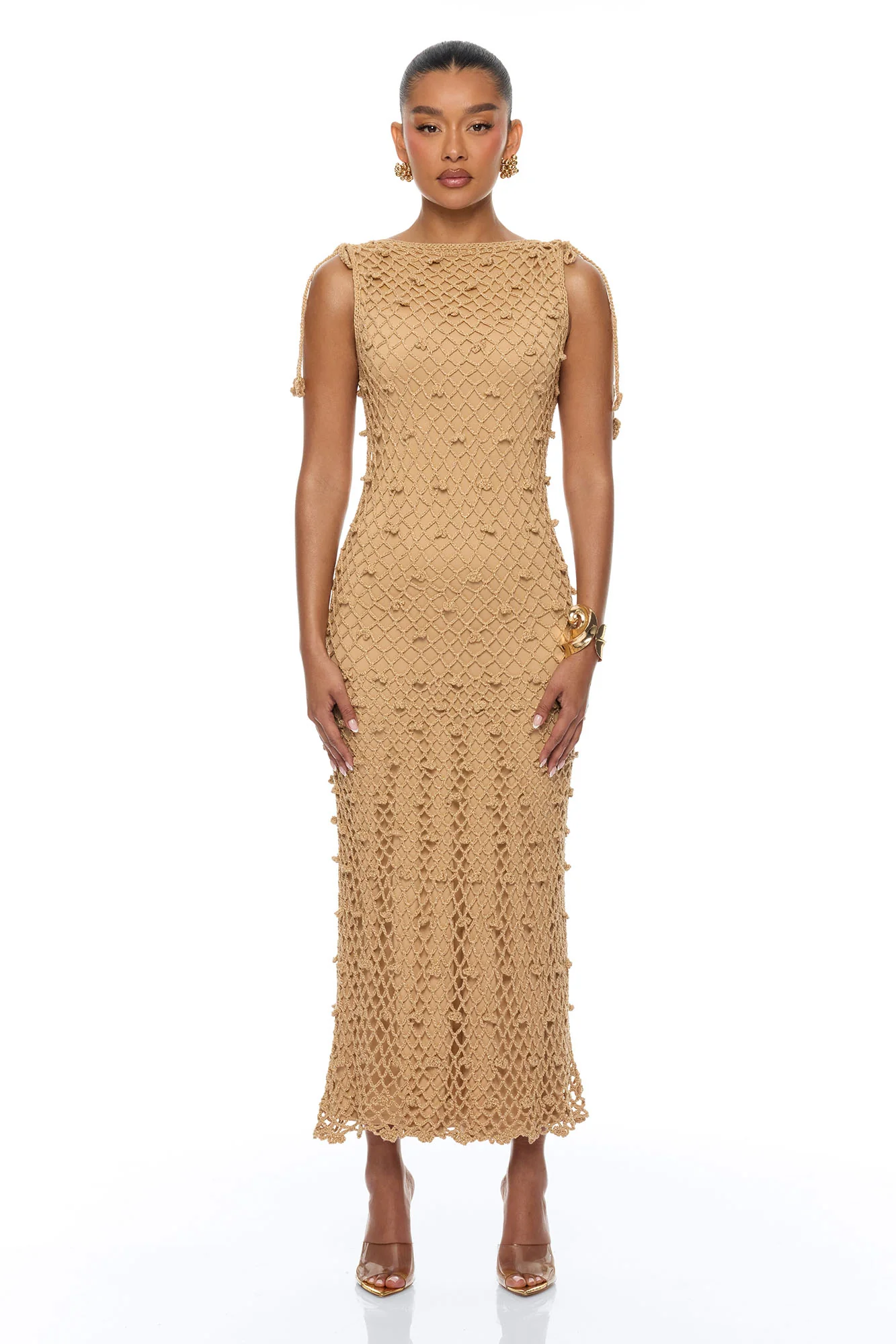 Cabana Vibing Crochet Maxi Dress - Brown - Image 2