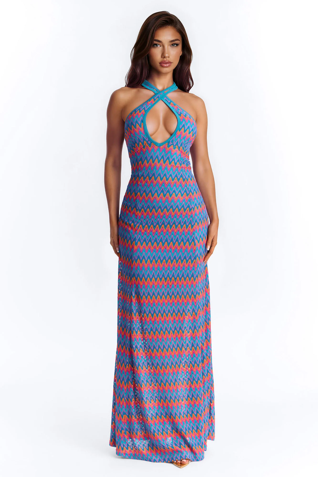 Cabella Chevron Crochet Maxi Dress - Teal/combo