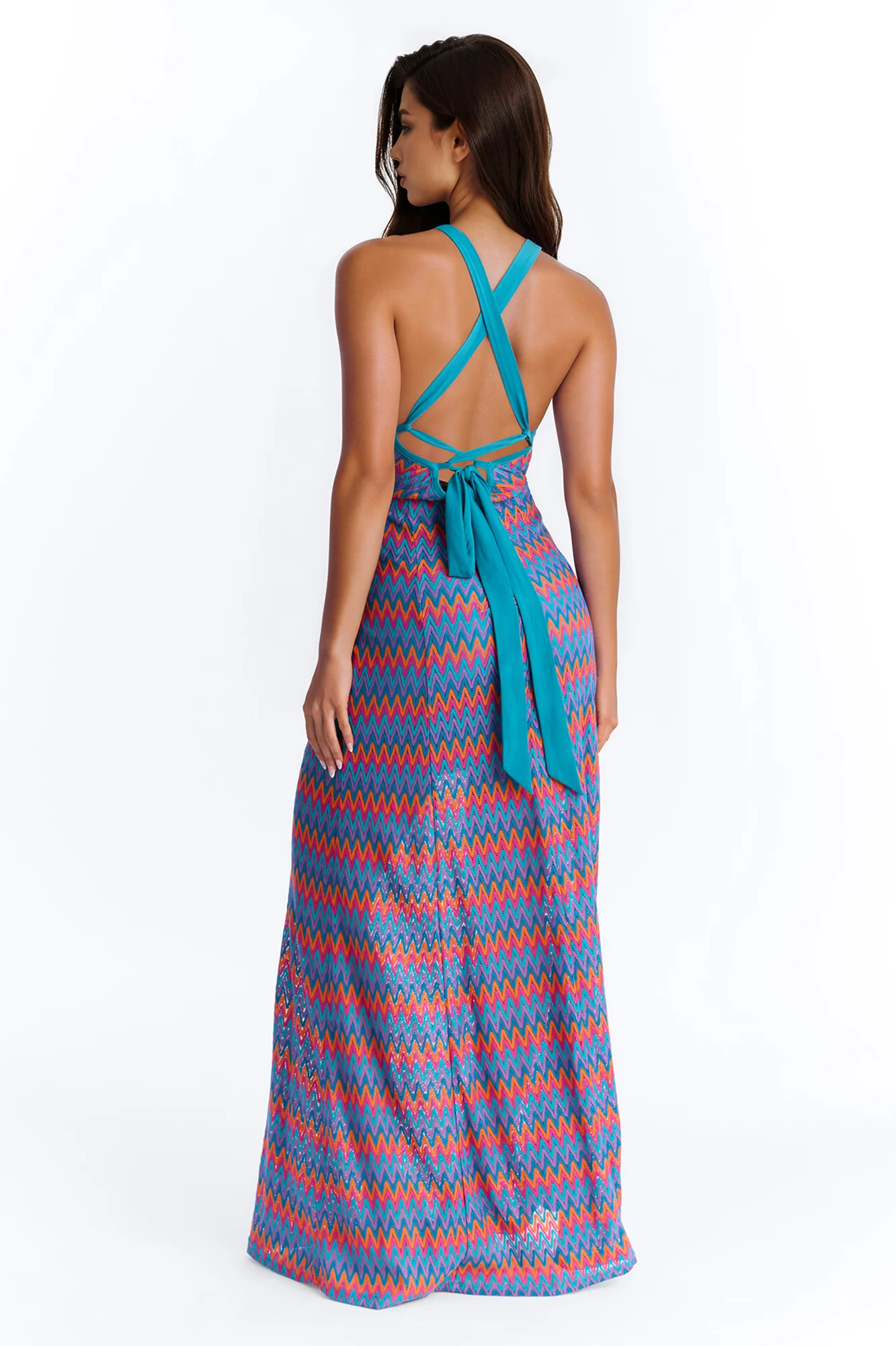Cabella Chevron Crochet Maxi Dress - Teal/combo - Image 3