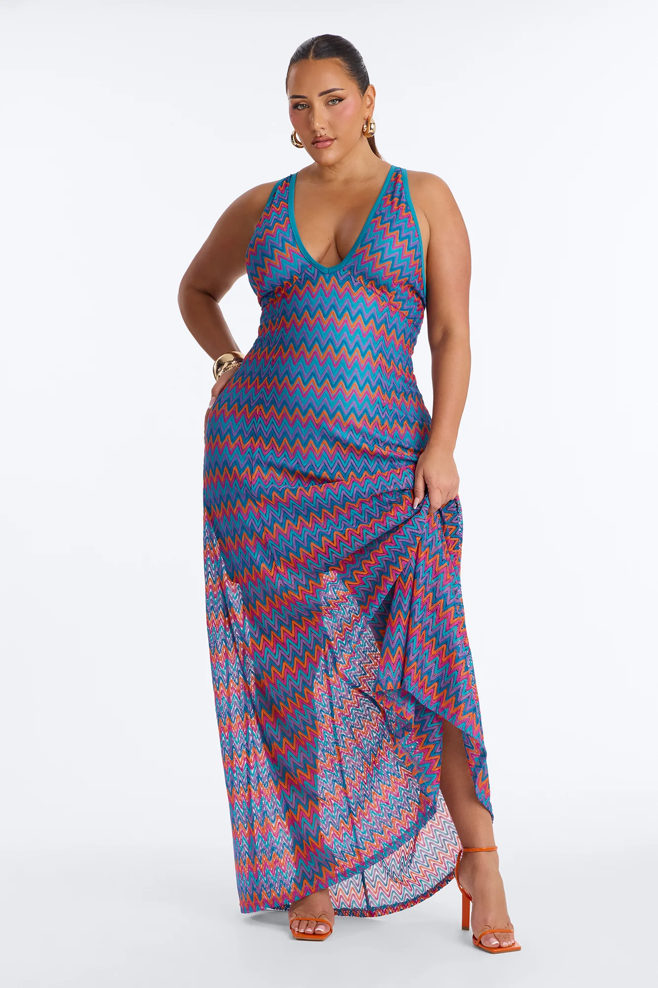 Cabella Chevron Crochet Maxi Dress - Teal/combo - Image 4