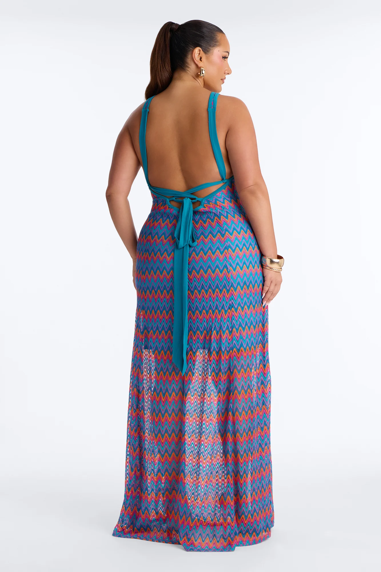 Cabella Chevron Crochet Maxi Dress - Teal/combo - Image 7