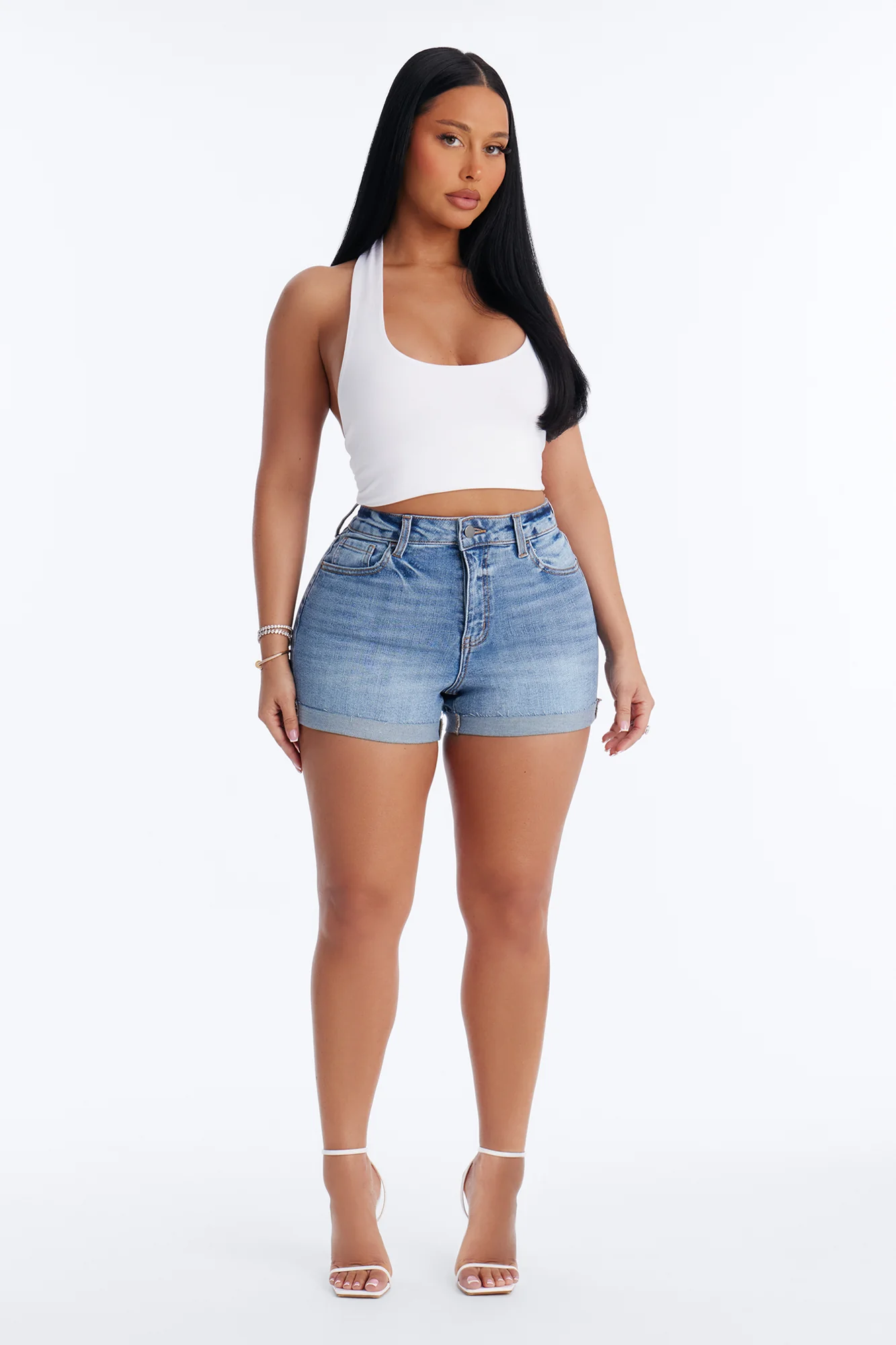 Cabo Cuff Stretch Denim Shorts - Medium Wash - Image 2