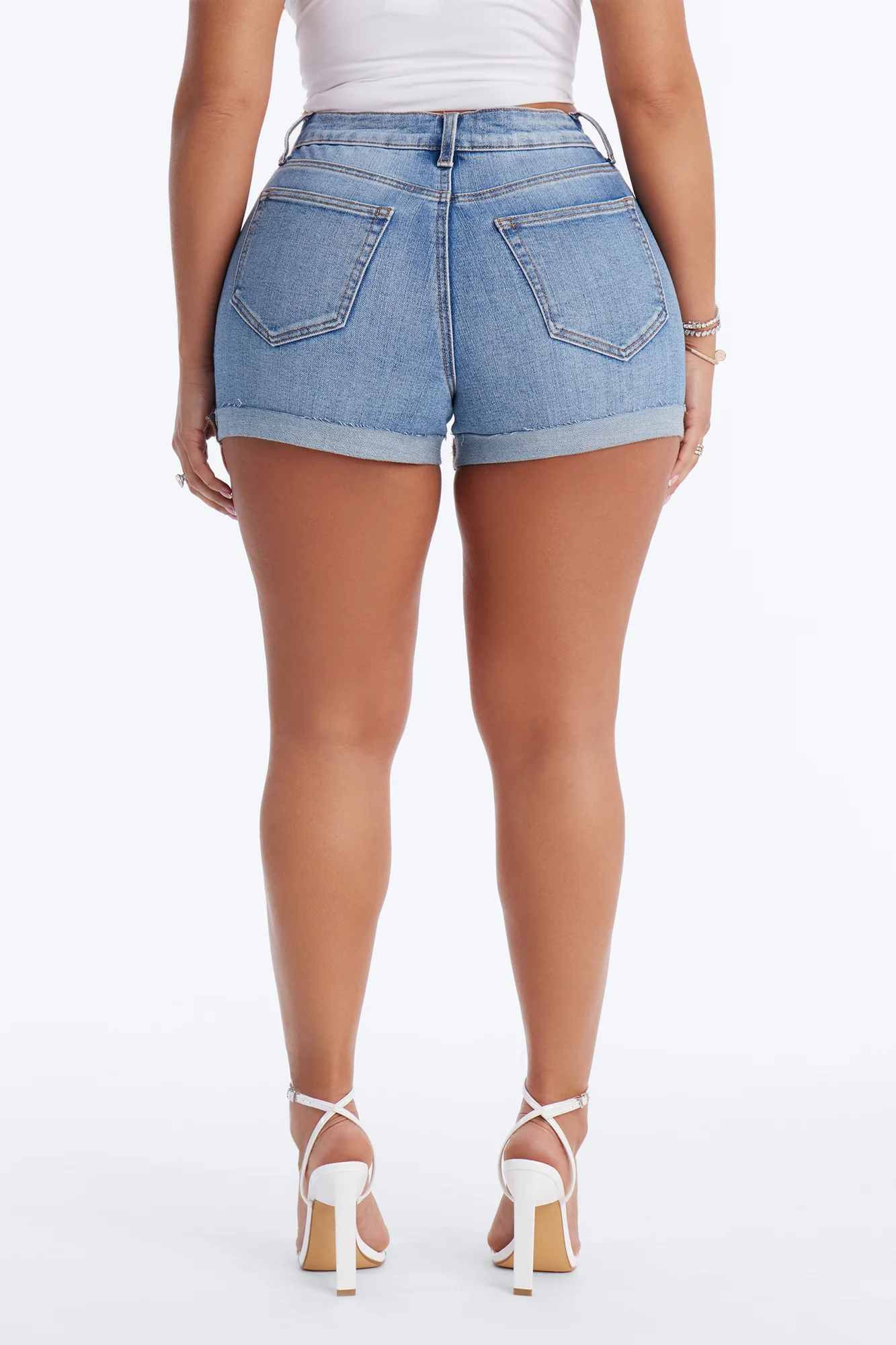 Cabo Cuff Stretch Denim Shorts - Medium Wash - Image 5