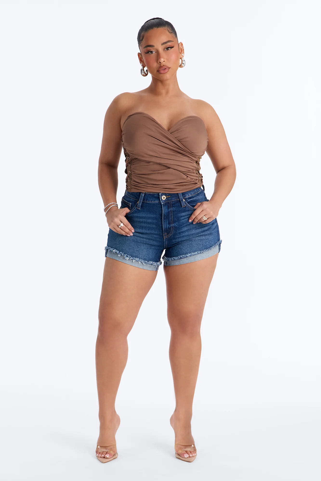 Cabo Curvy Cuffed Denim Shorts - Dark Wash - Image 2