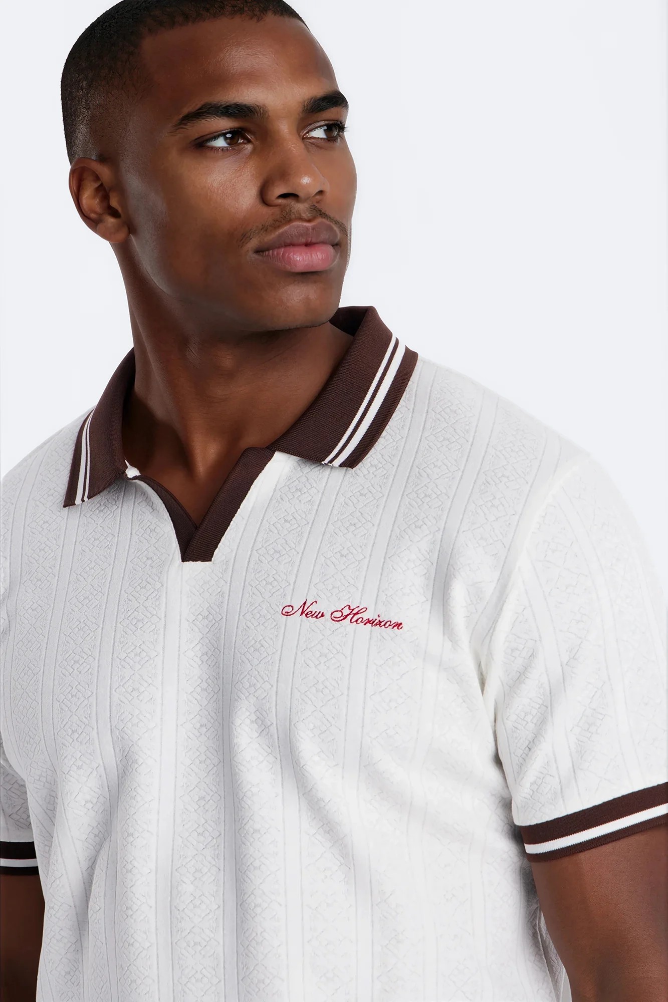 Cafe Tipped Johnny Collar Polo - Off White - Image 3
