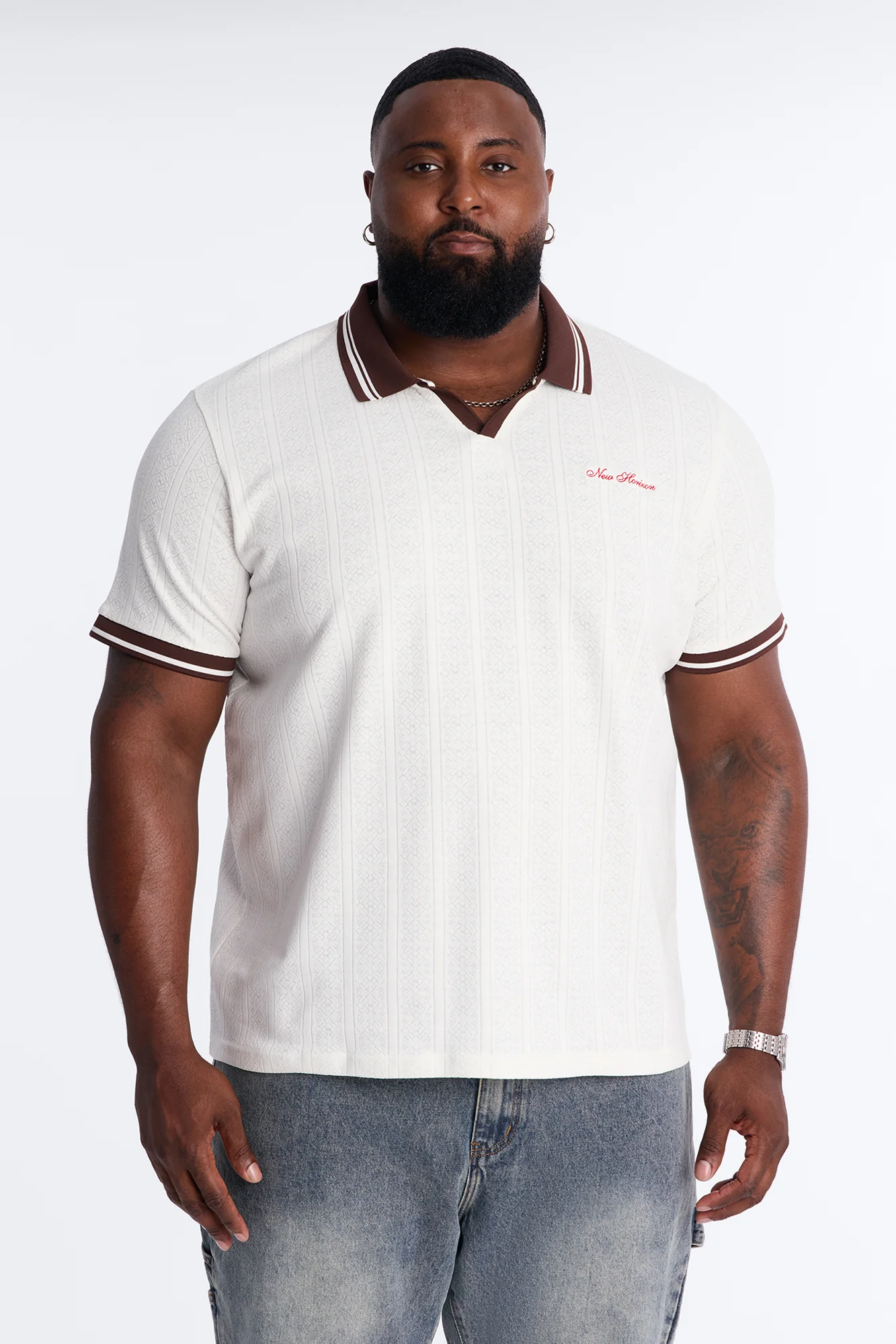 Cafe Tipped Johnny Collar Polo - Off White - Image 5
