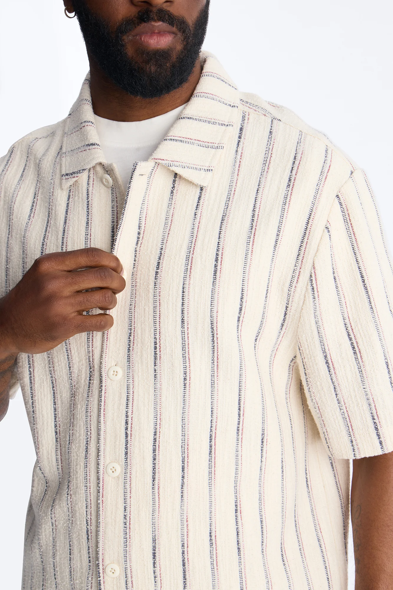 Caicos Textured Stripe Button Up Shirt - Cream - Image 3
