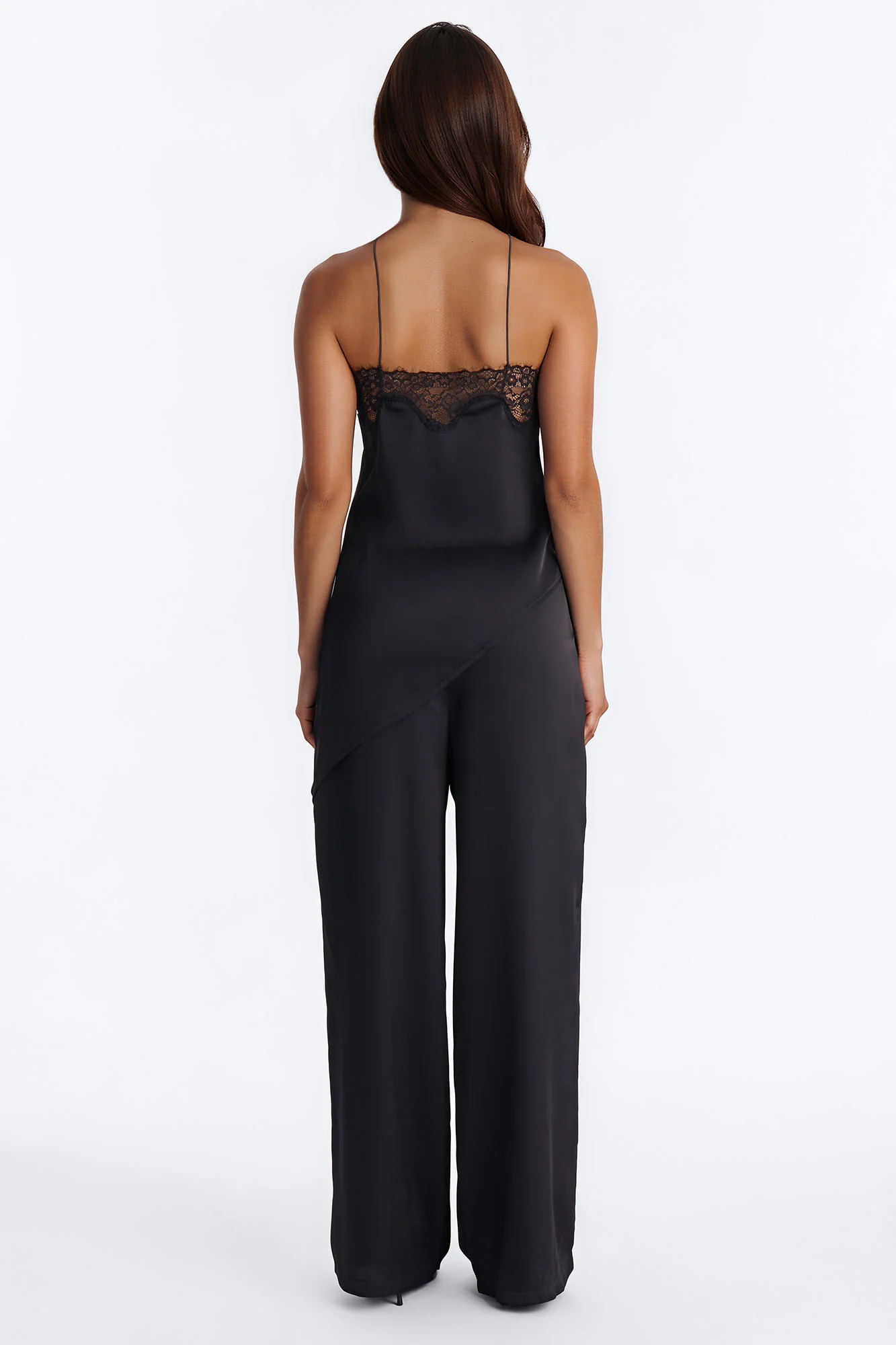 Caily Lace Trim Satin Jumpsuit - Black - Image 4