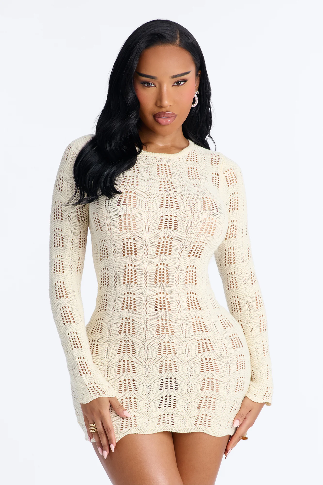 Caira Backless Crochet Mini Dress - Cream - Image 4