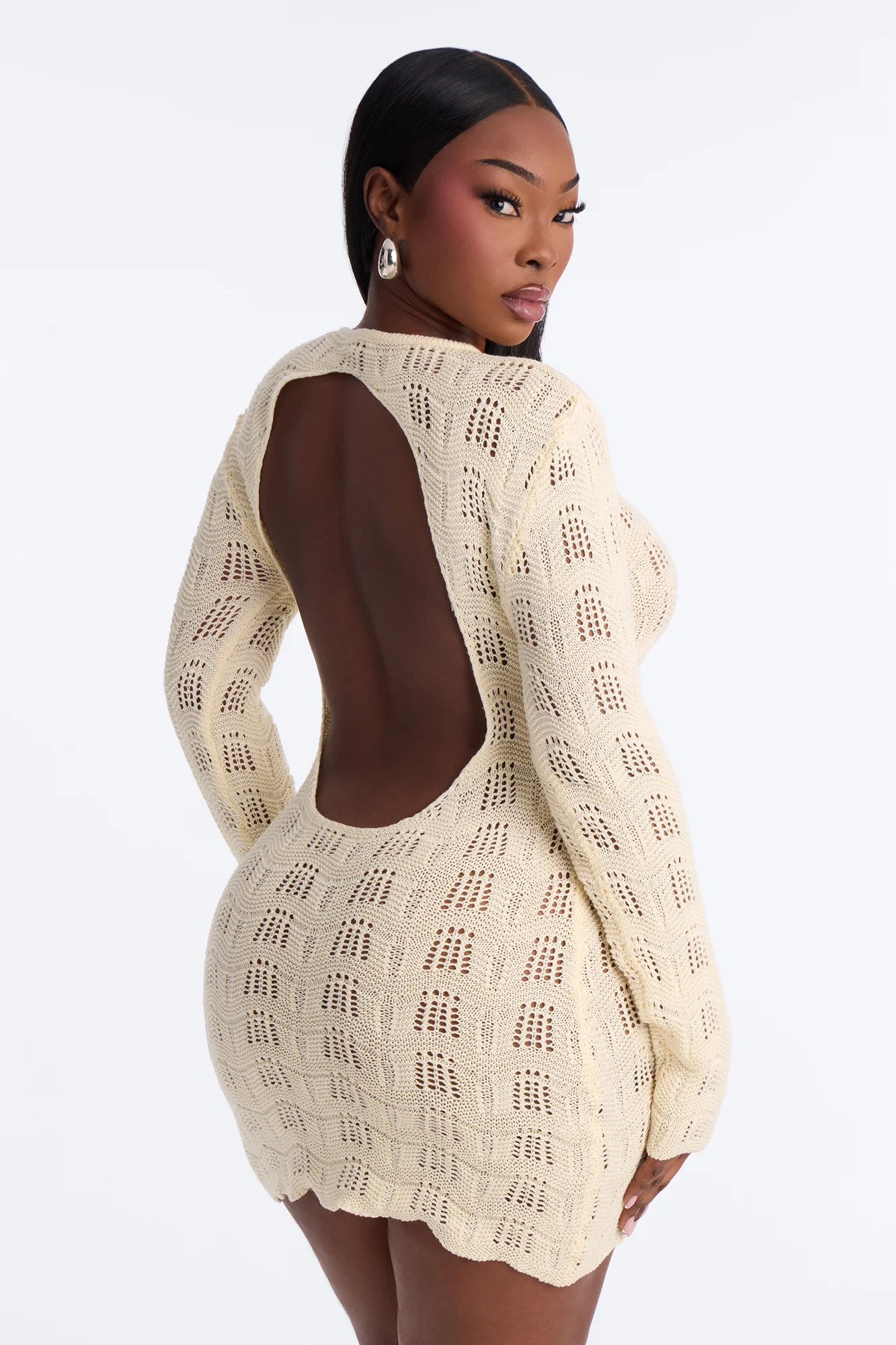 Caira Backless Crochet Mini Dress - Cream - Image 5