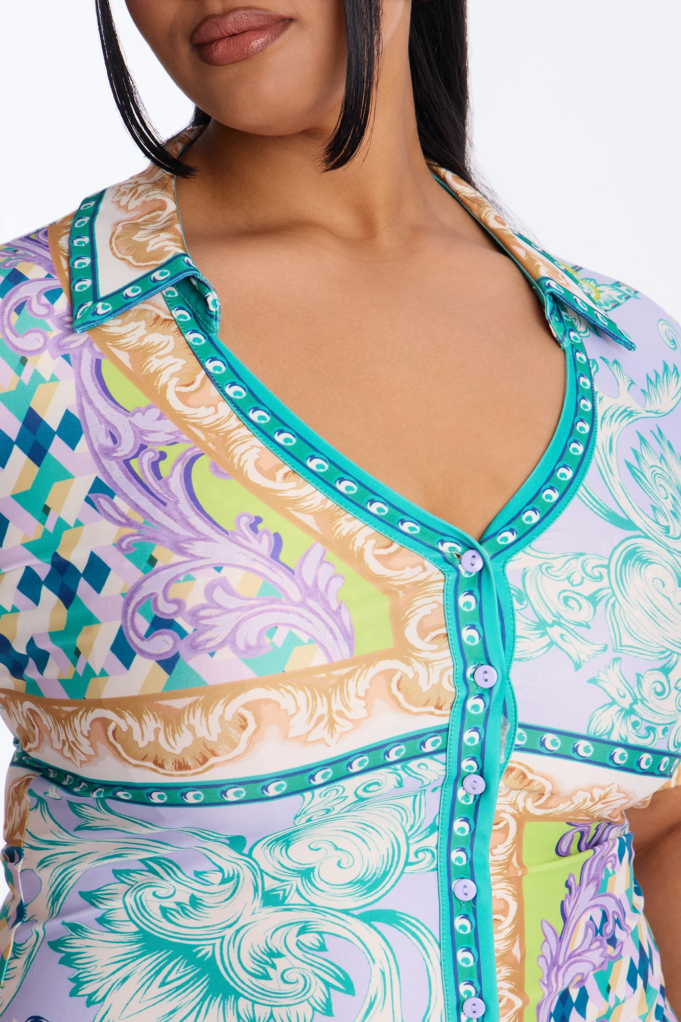 Caitlin Button Up Printed Midi Dress - Green/combo - Image 7