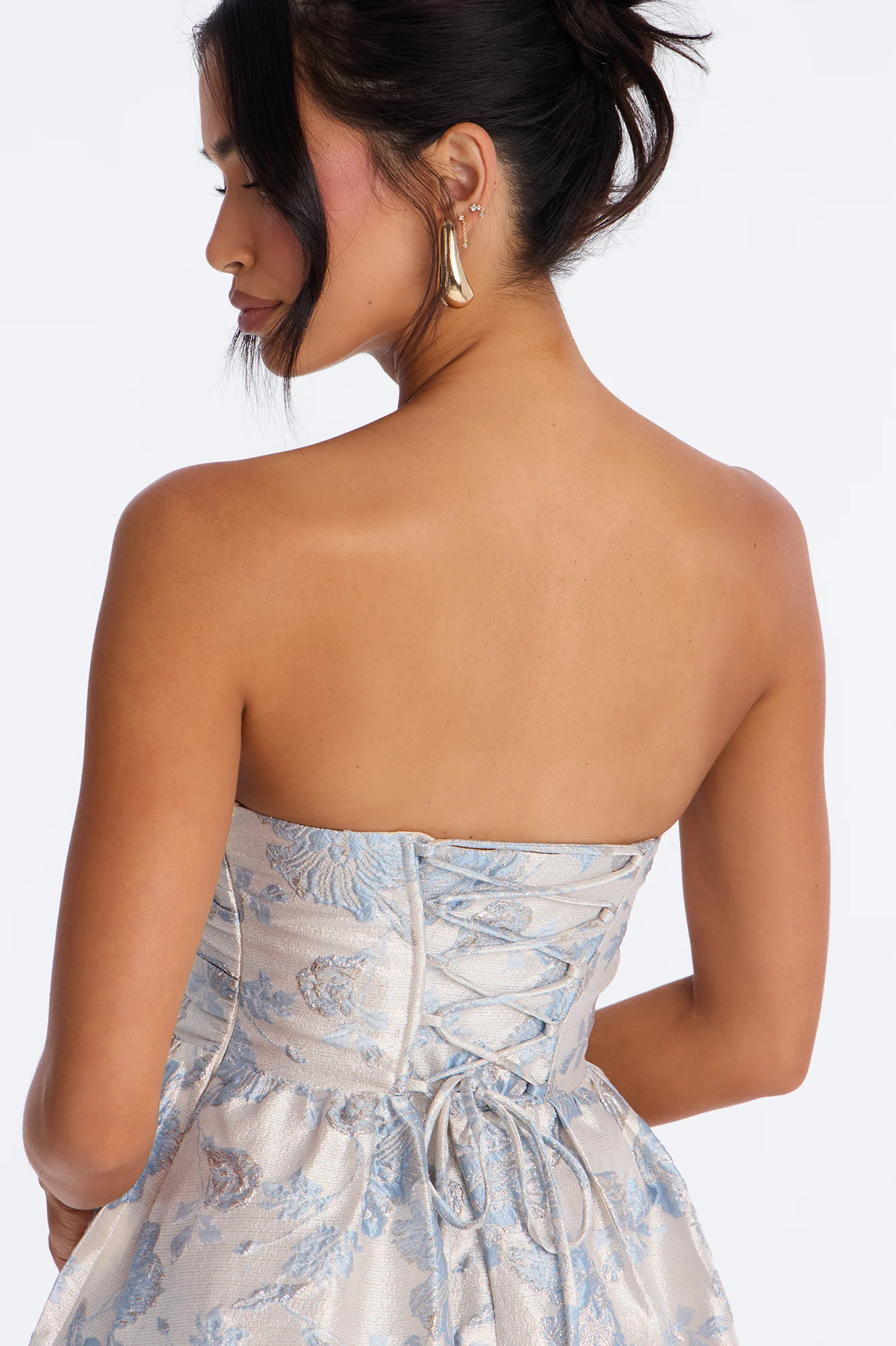 Caitlin Floral Metallic Jacquard Midi Dress - Blue - Image 4