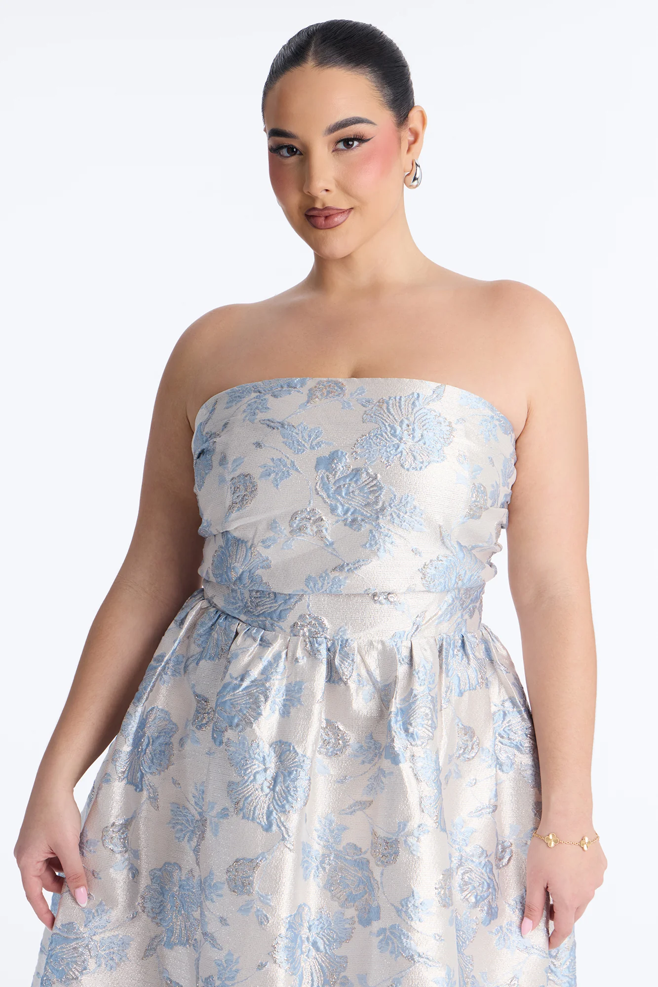 Caitlin Floral Metallic Jacquard Midi Dress - Blue - Image 6