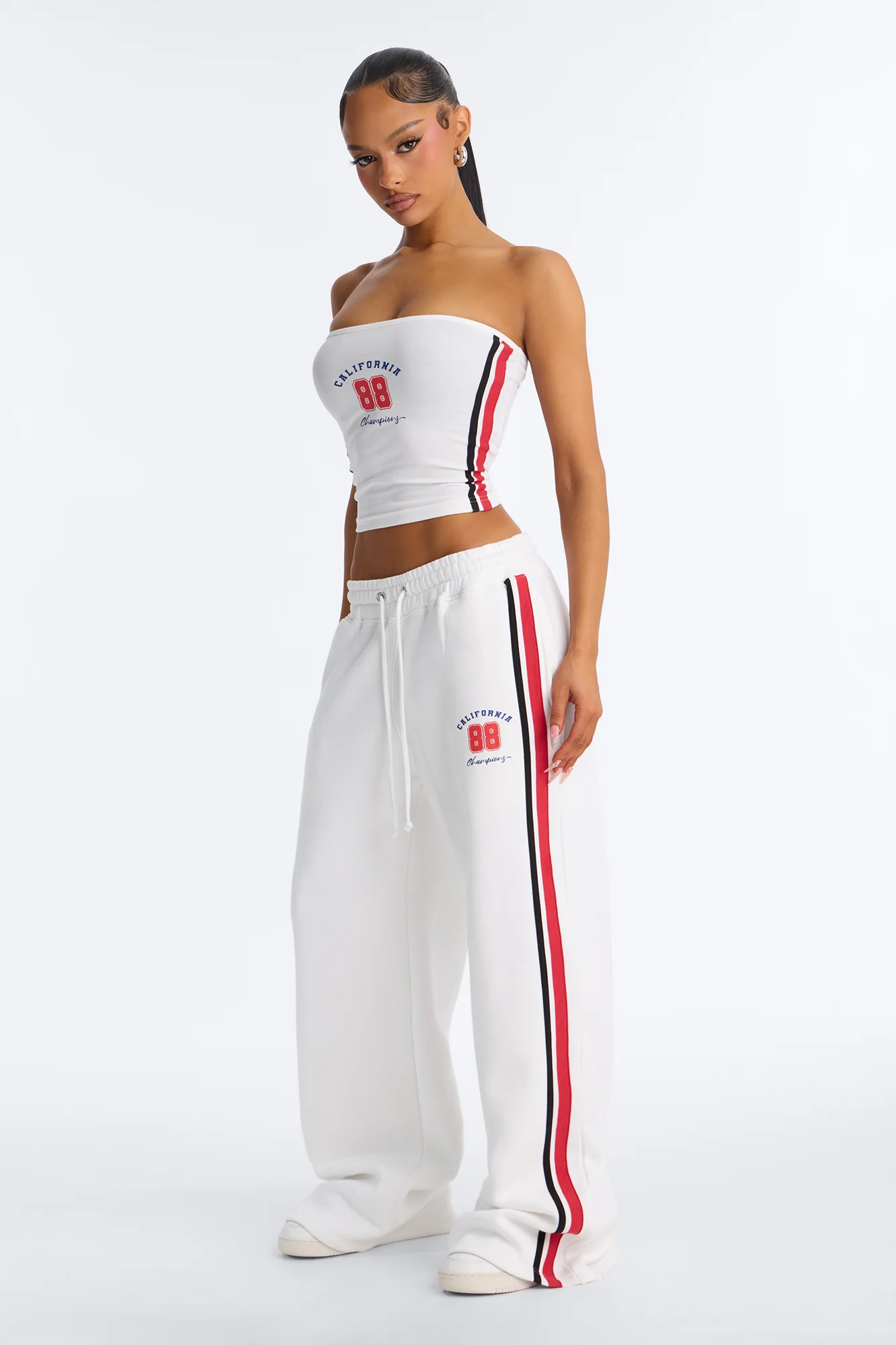 Cali 88' Strapless Fleece Pant Set - White/combo